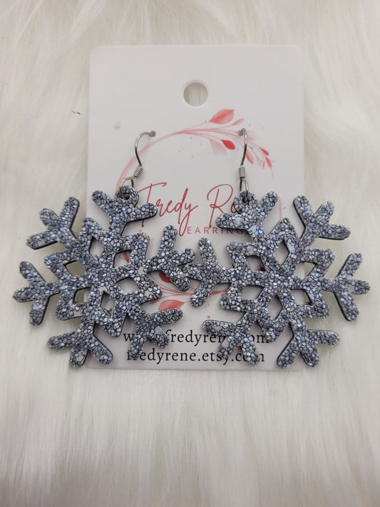 Iridescent Glitter Snowflake Earrings on Genuine Leather Backing- Handmade Lightweight