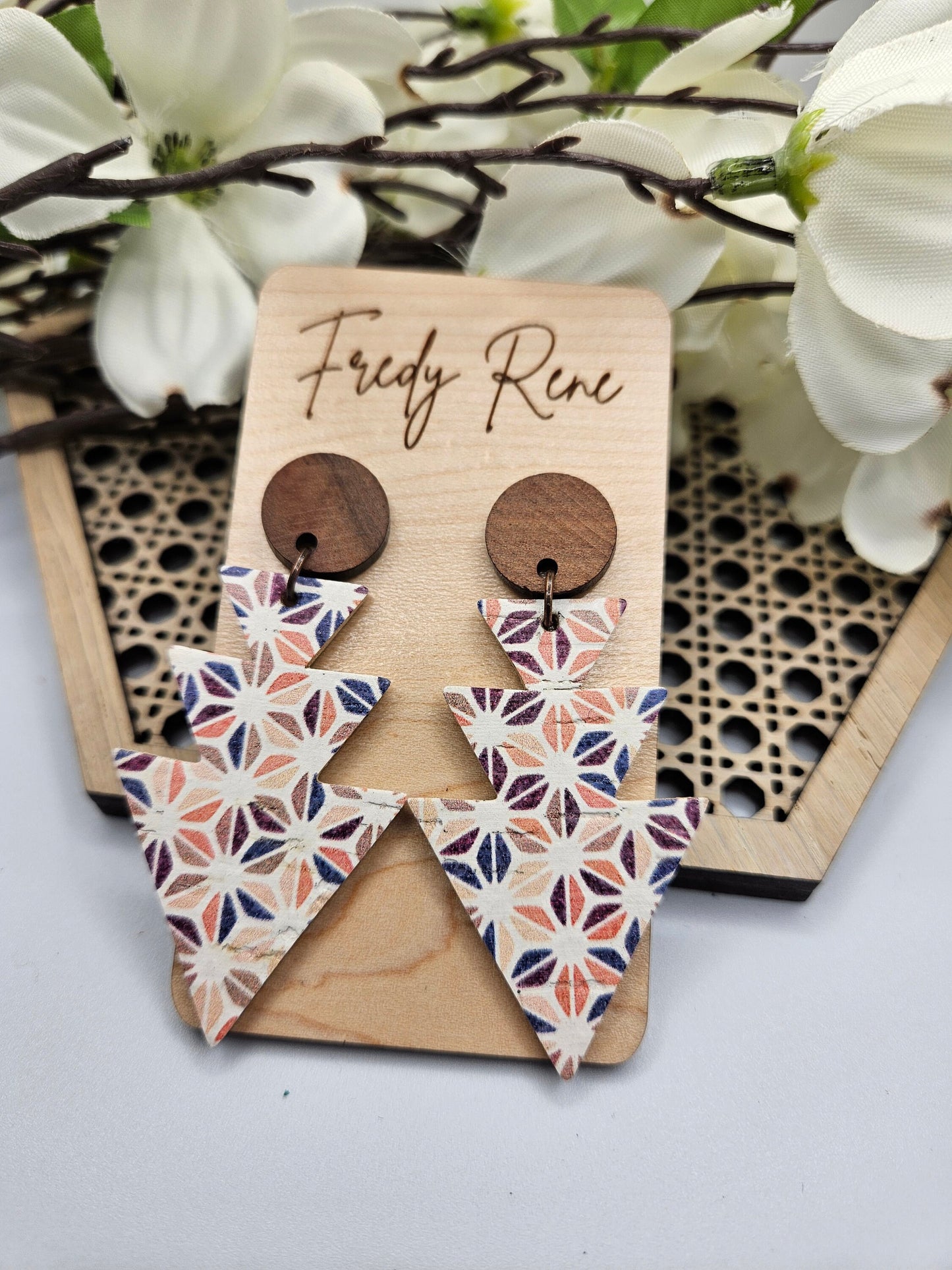 Boho Cork Earrings: Handmade Leather-Backed Wooden Studs