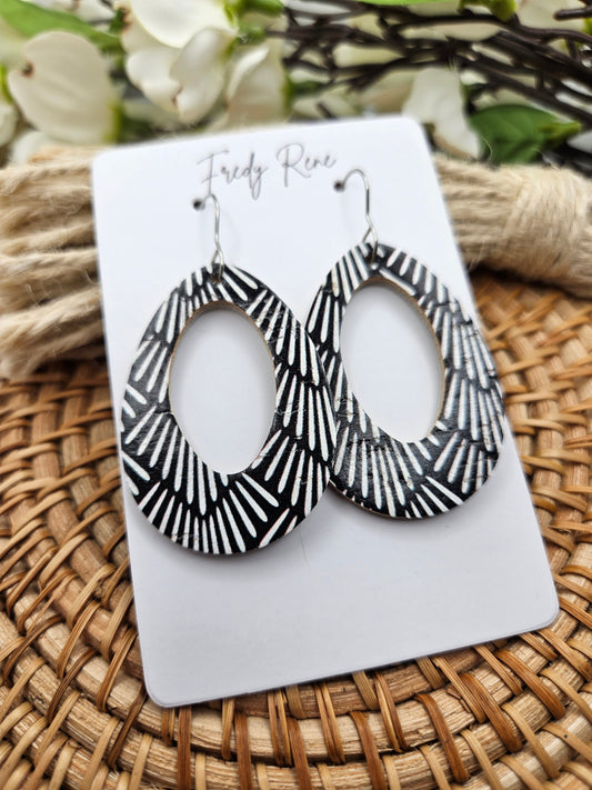 Black & White Cork Earrings with Genuine Leather Backing- Handcrafted Lightweight Trendy Design