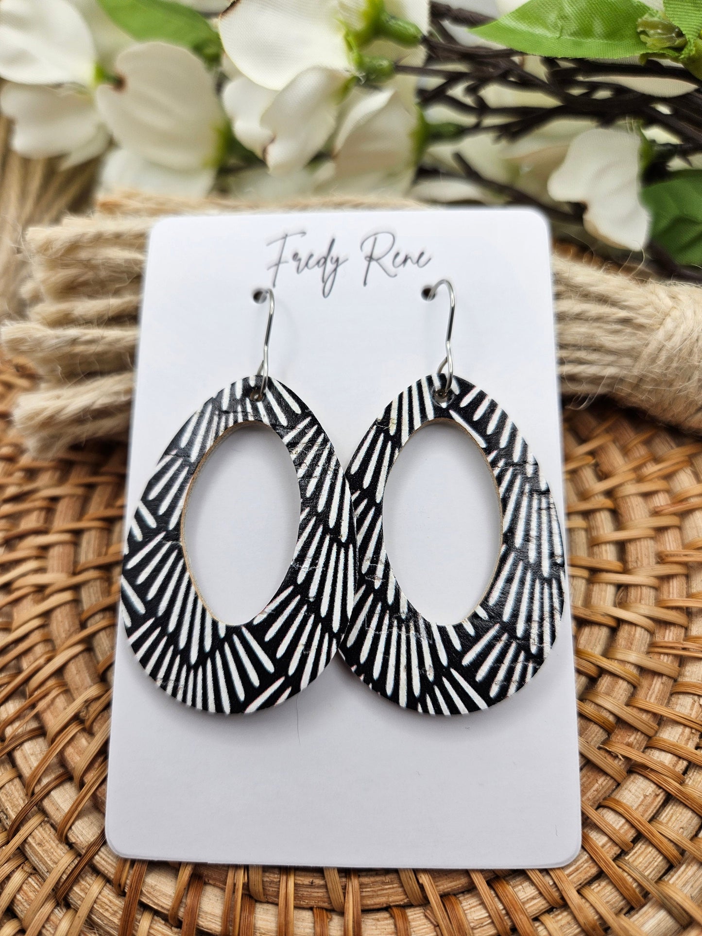 Black & White Cork Earrings with Genuine Leather Backing- Handcrafted Lightweight Trendy Design