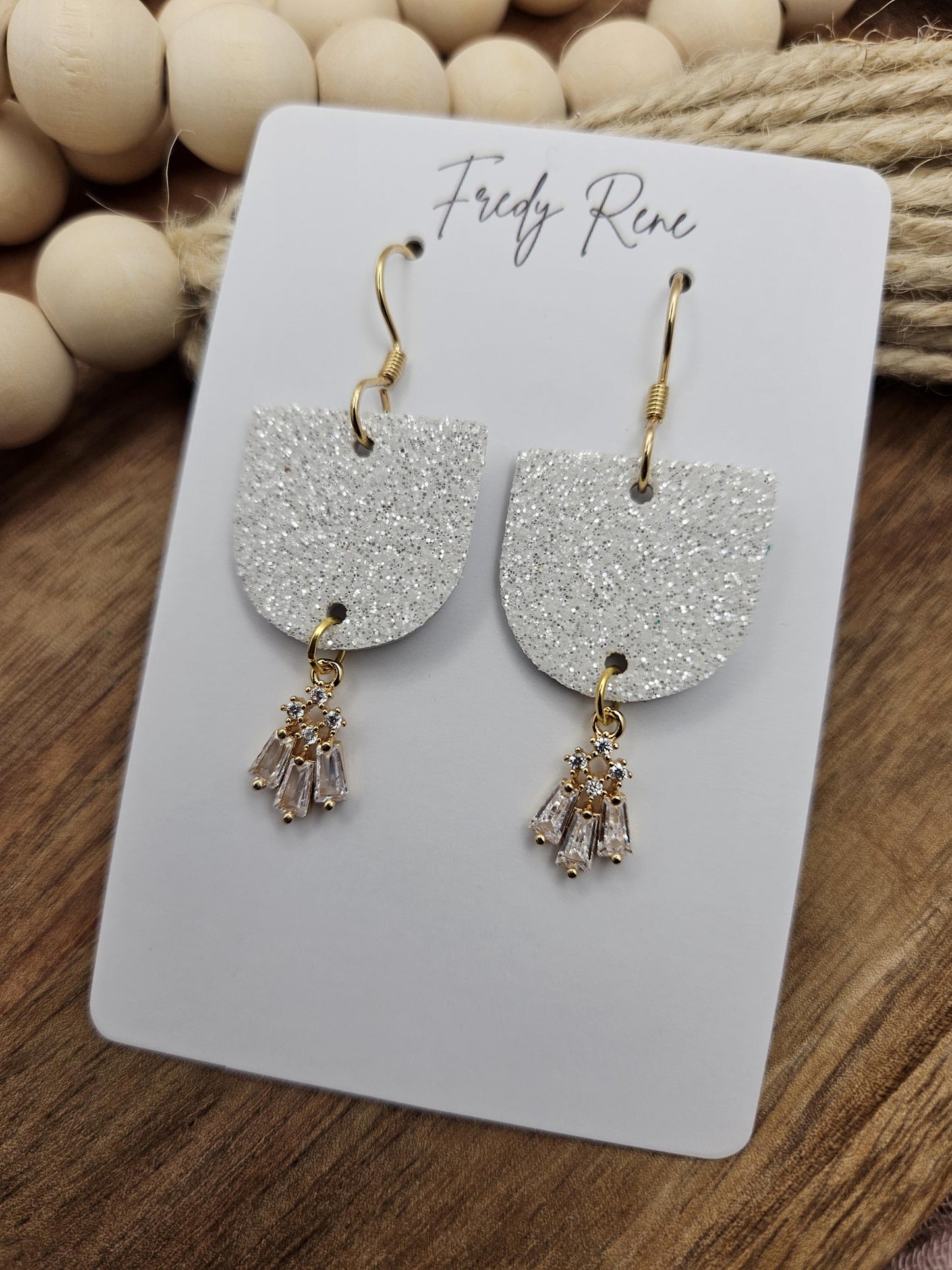 White Glitter Cork Backed with Genuine Leather Earrings
