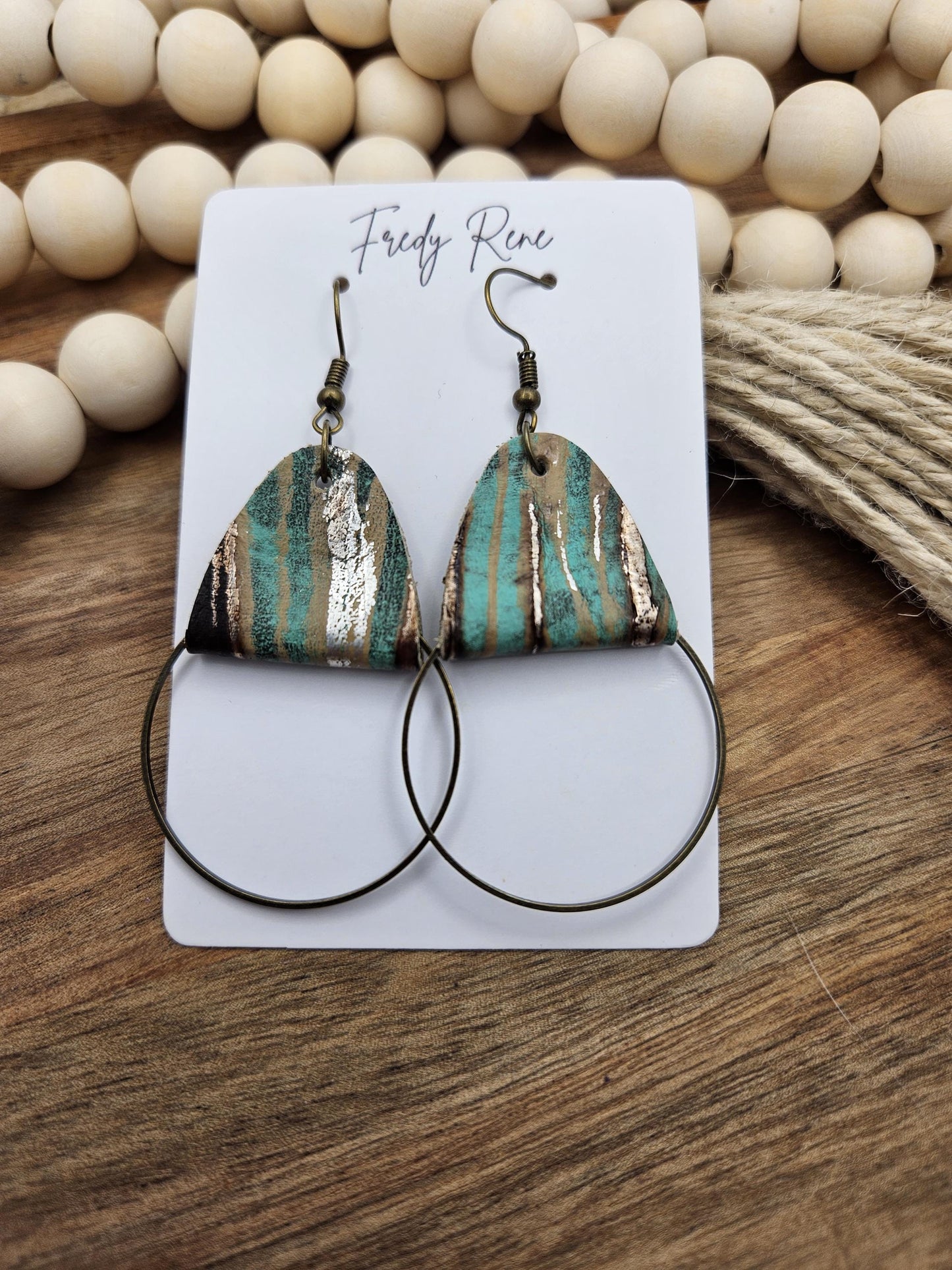 Handmade Turquoise and Bronze Leather Circle Accent Earrings for Everyday Wear