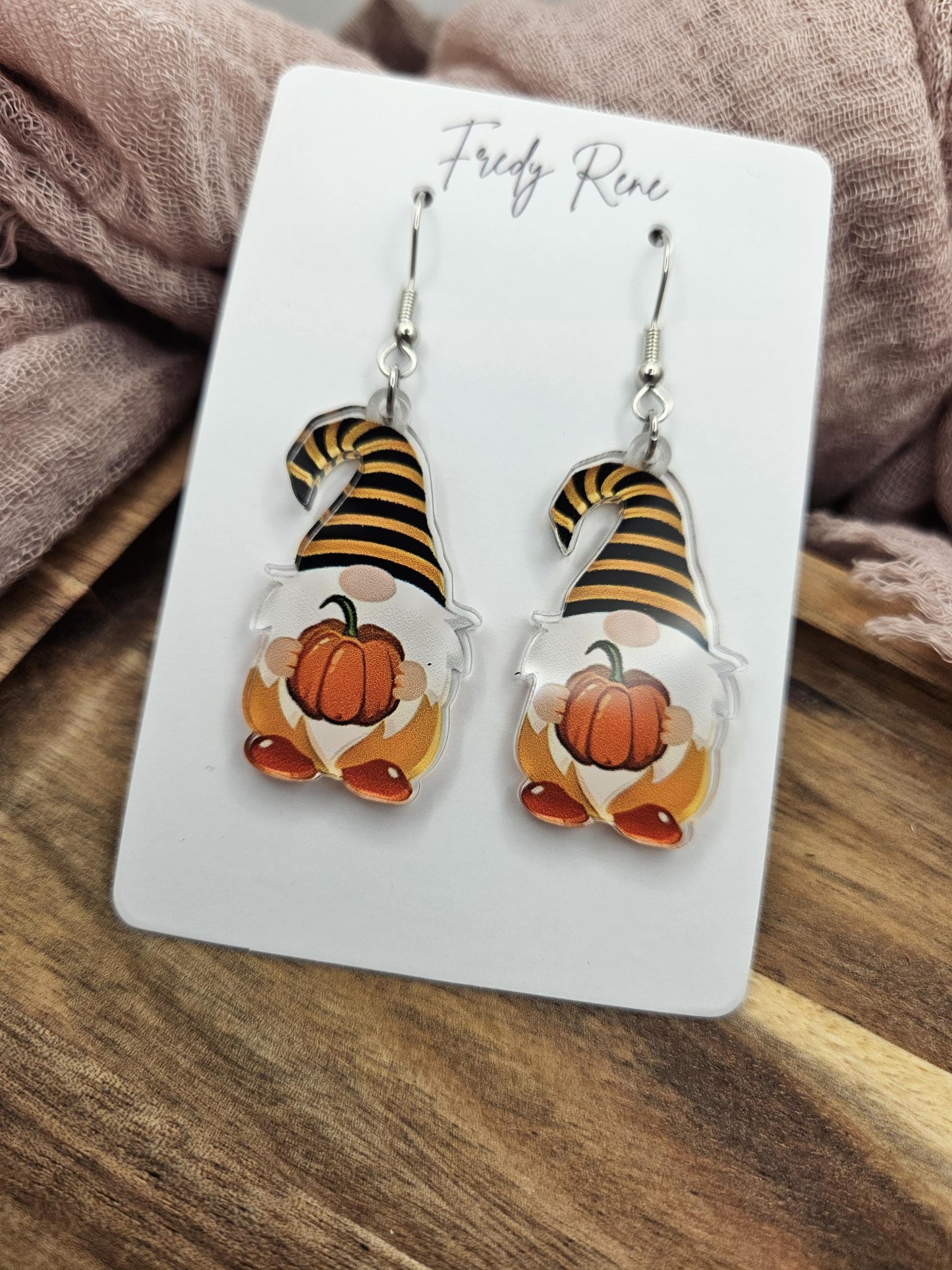 Fall Pumpkin Gnome Acrylic Earrings