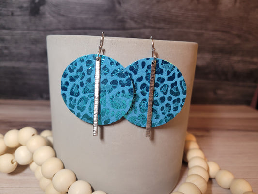 Turquoise Leopard Print Genuine Leather & Silver Earrings