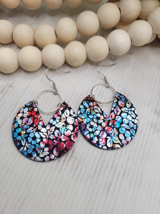 Floral Iridescent Genuine Leather Earrings