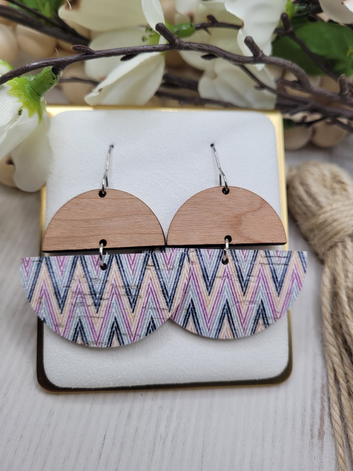 Cork and Wood Chevron Earrings