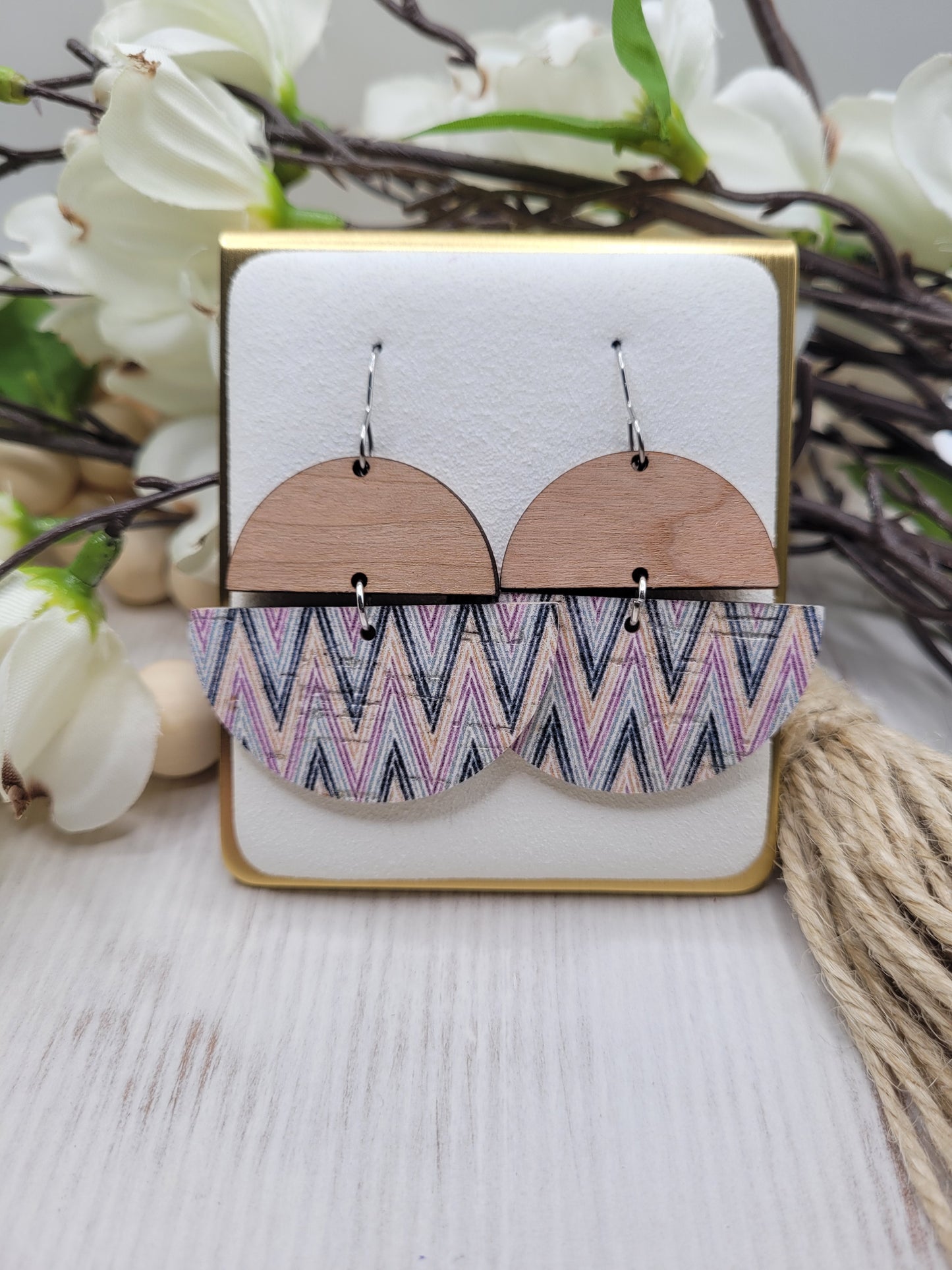 Cork and Wood Chevron Earrings