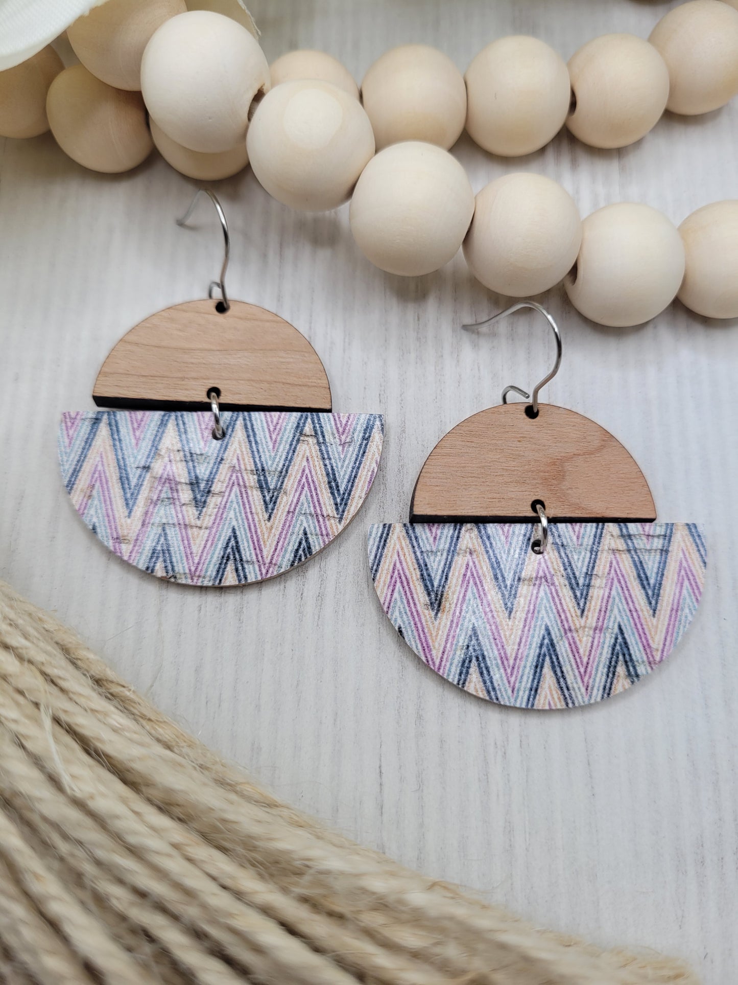 Cork and Wood Chevron Earrings