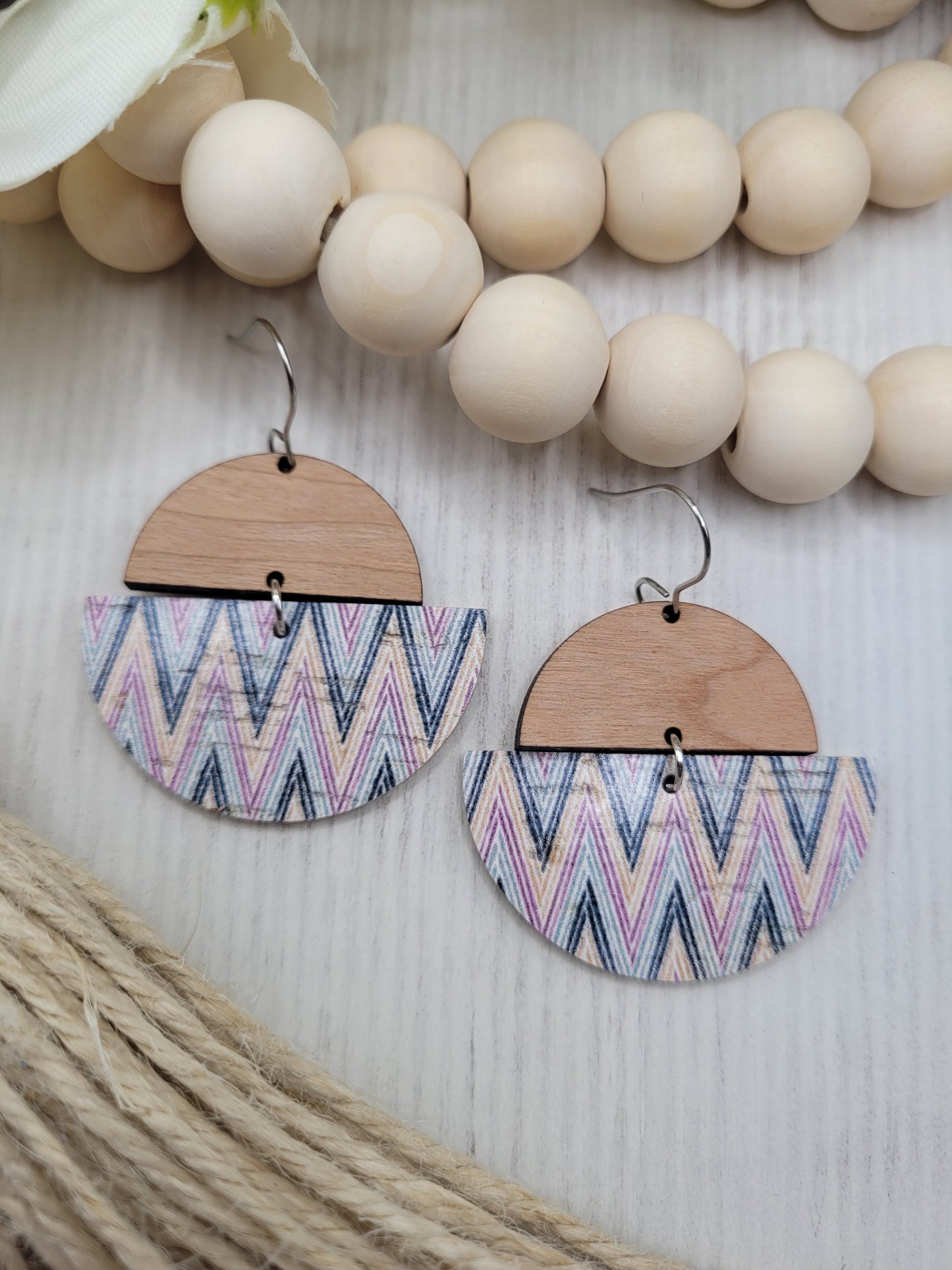 Cork and Wood Chevron Earrings