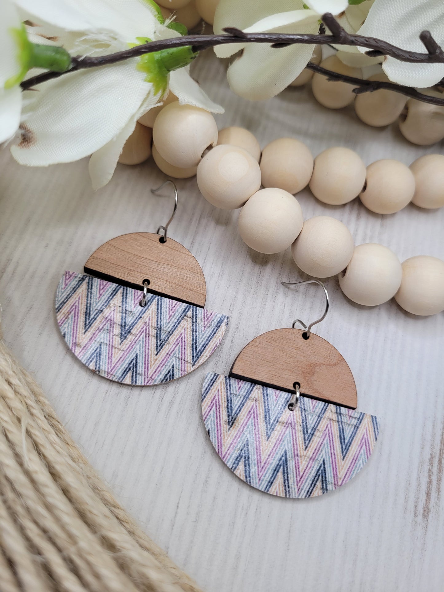 Cork and Wood Chevron Earrings