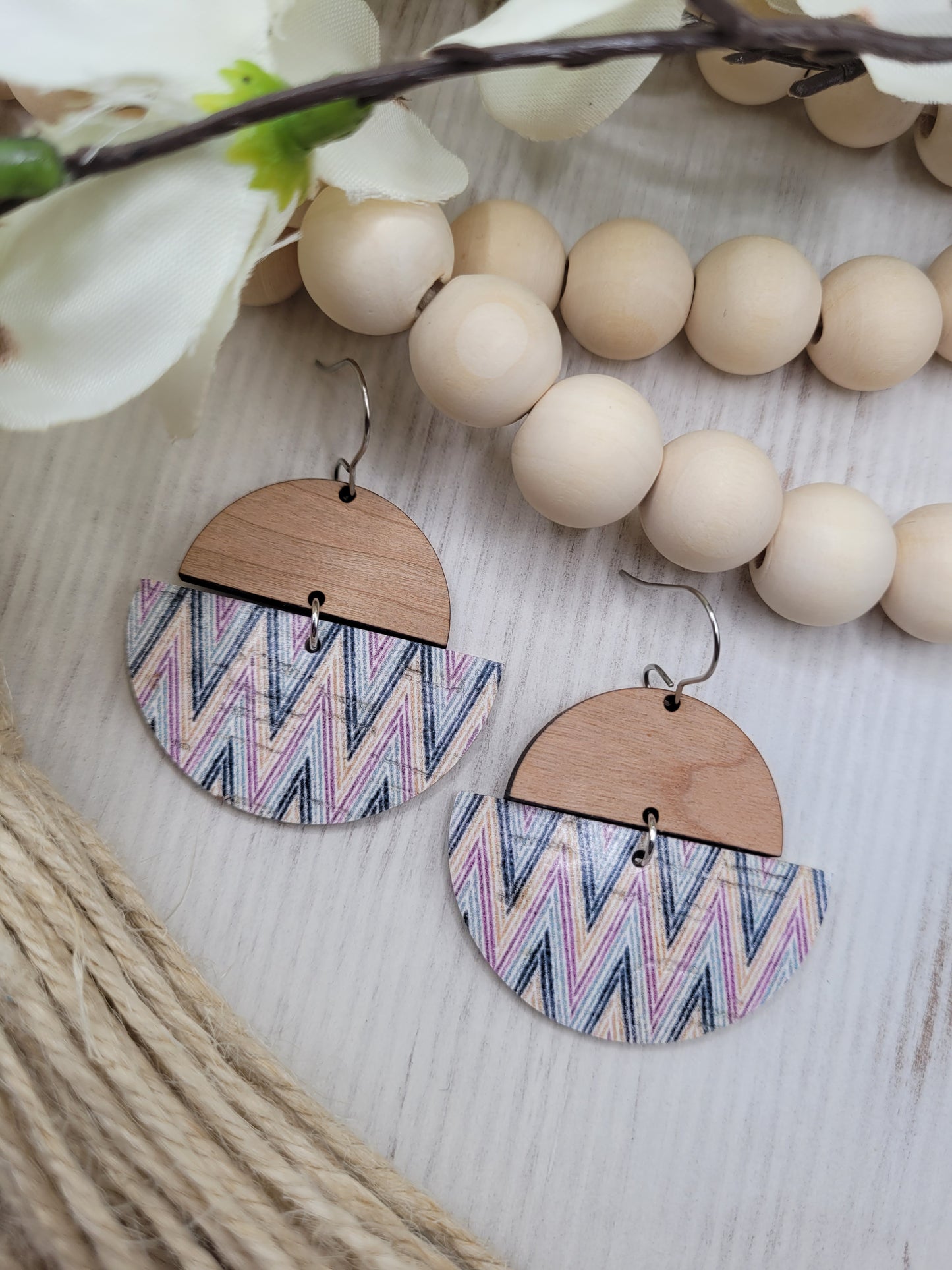 Cork and Wood Chevron Earrings