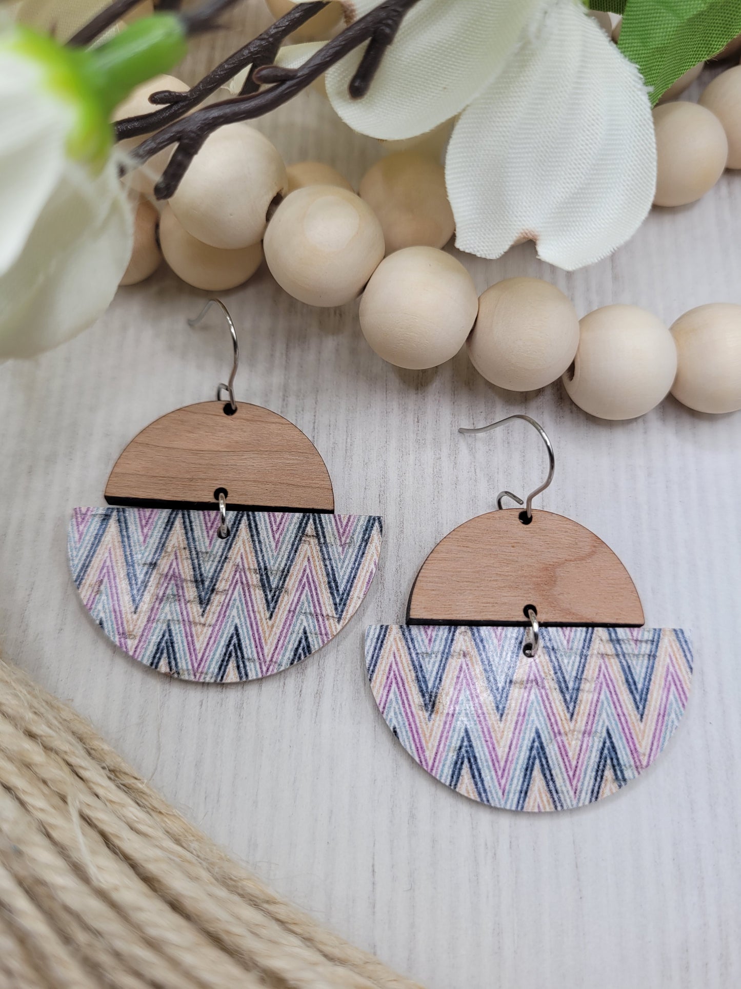 Cork and Wood Chevron Earrings