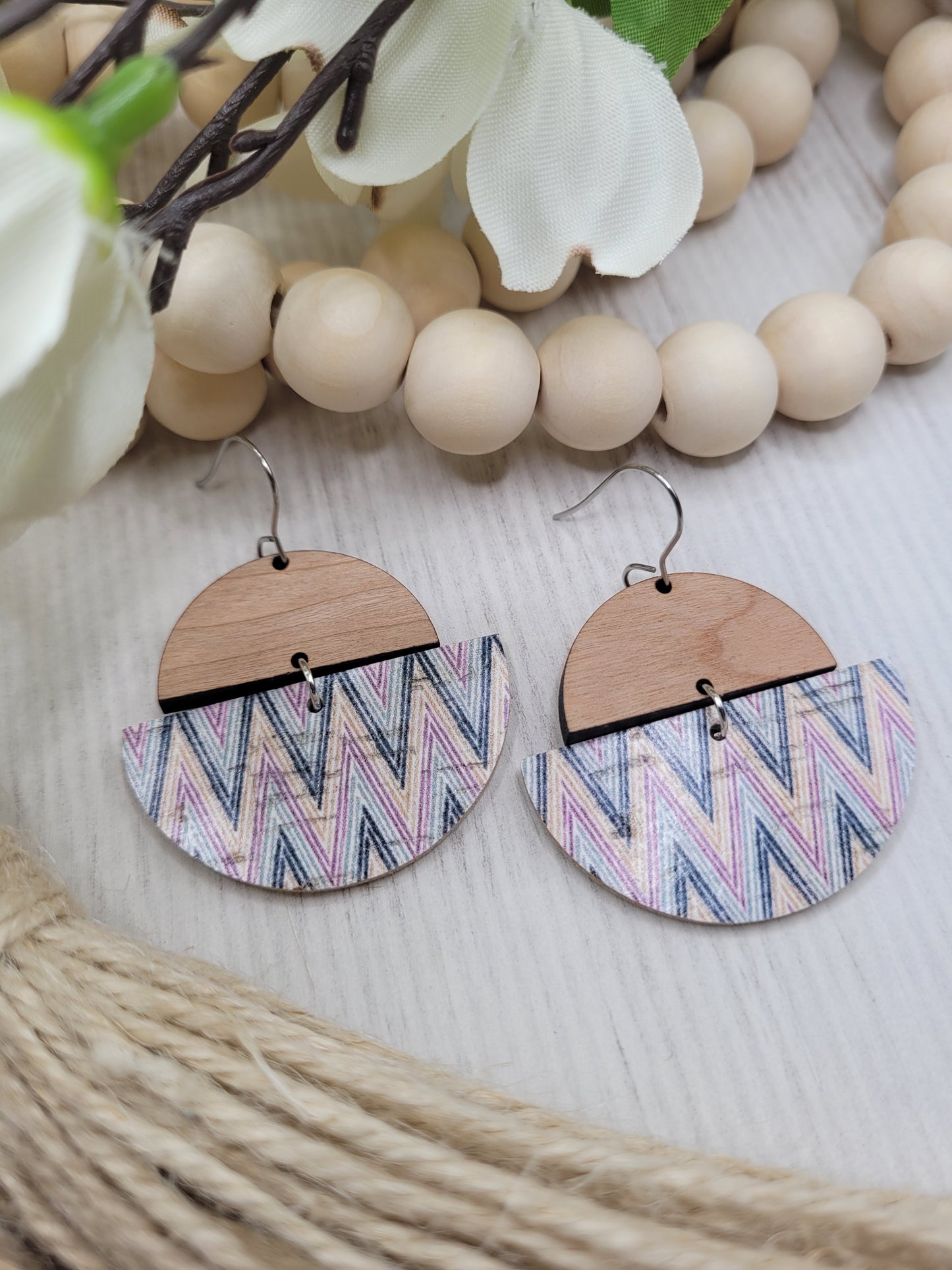 Cork and Wood Chevron Earrings