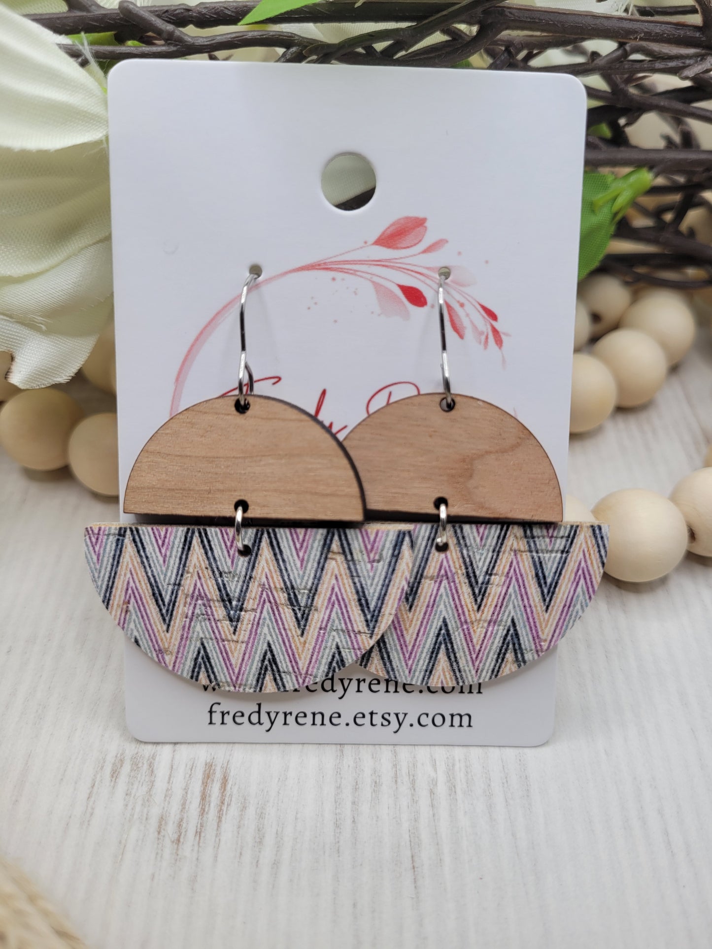 Cork and Wood Chevron Earrings