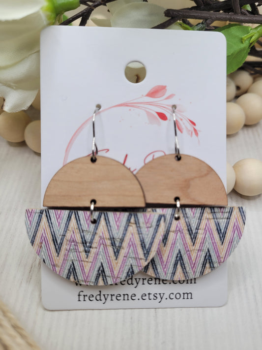 Cork and Wood Chevron Earrings