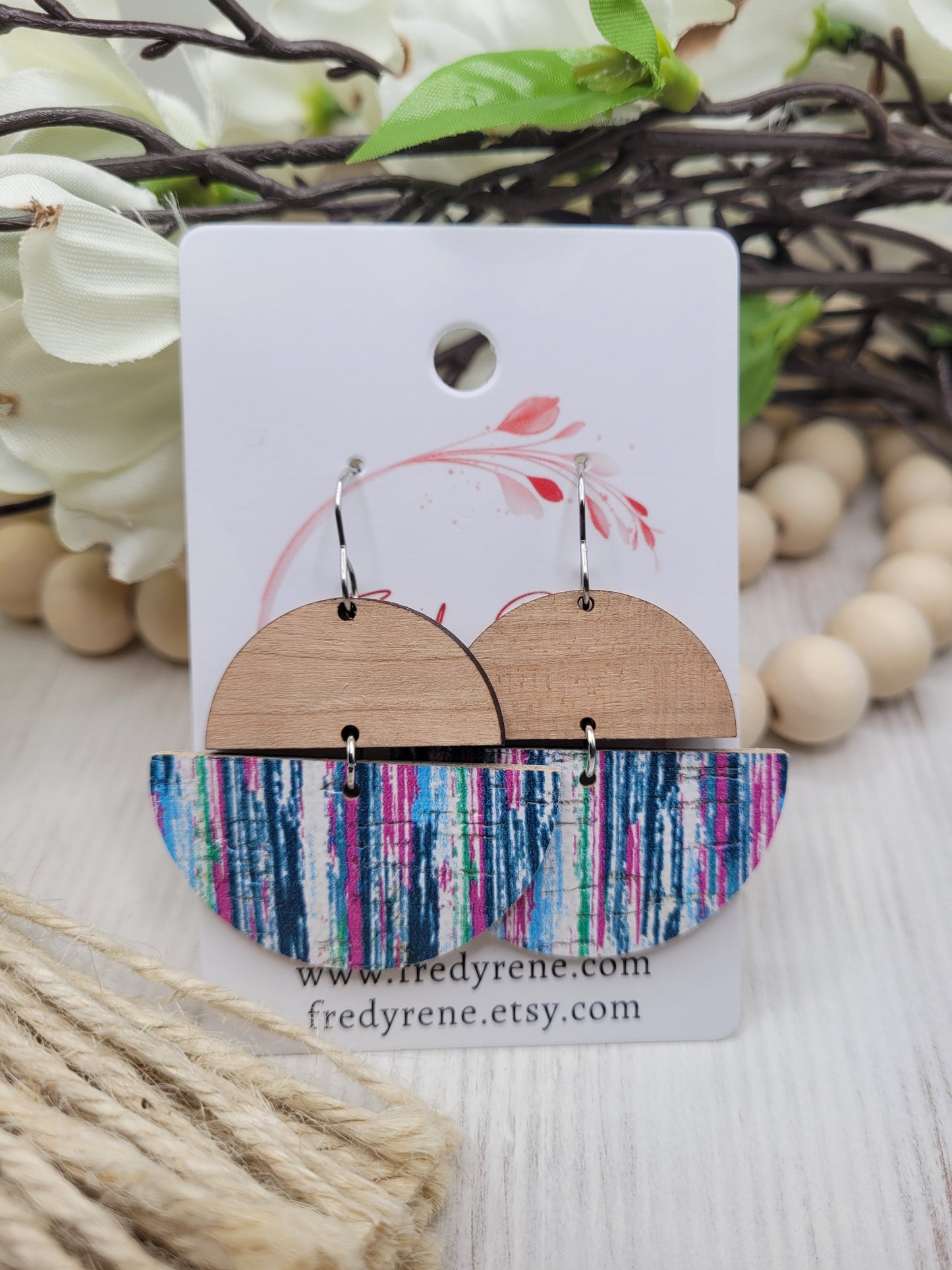 Cork and Wood Striped Earrings