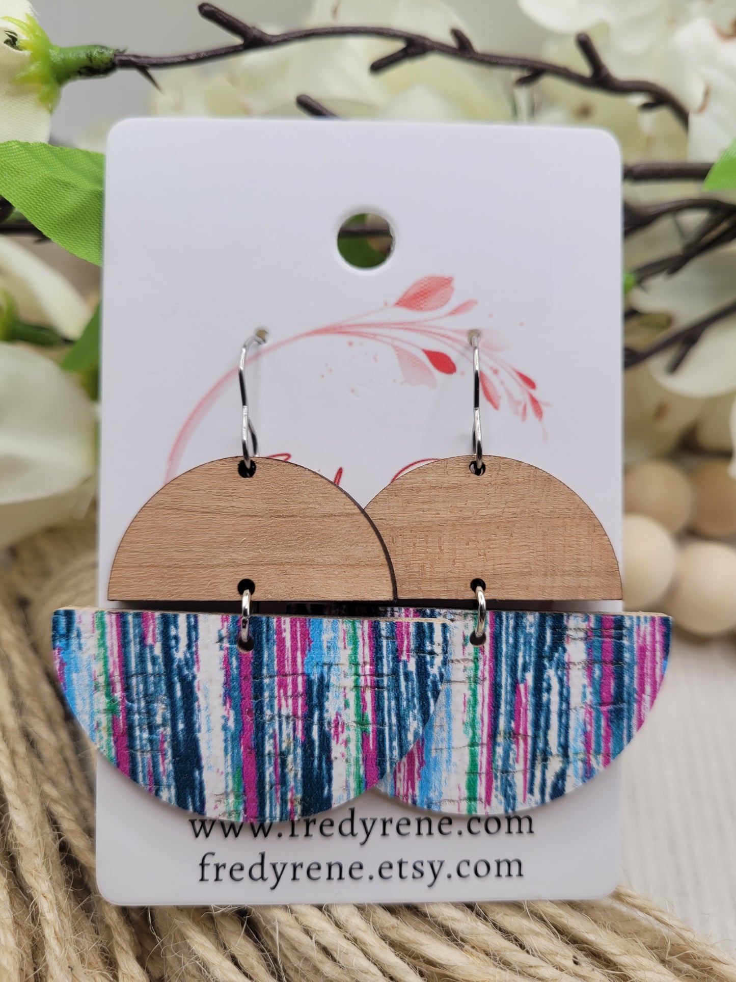 Cork and Wood Striped Earrings