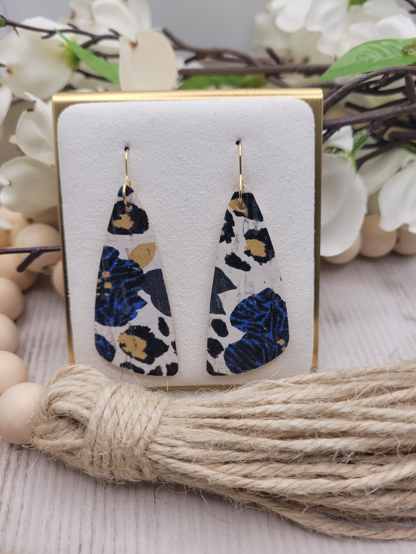 Floral & Animal Print Wedge Cork on Genuine Leather Earrings