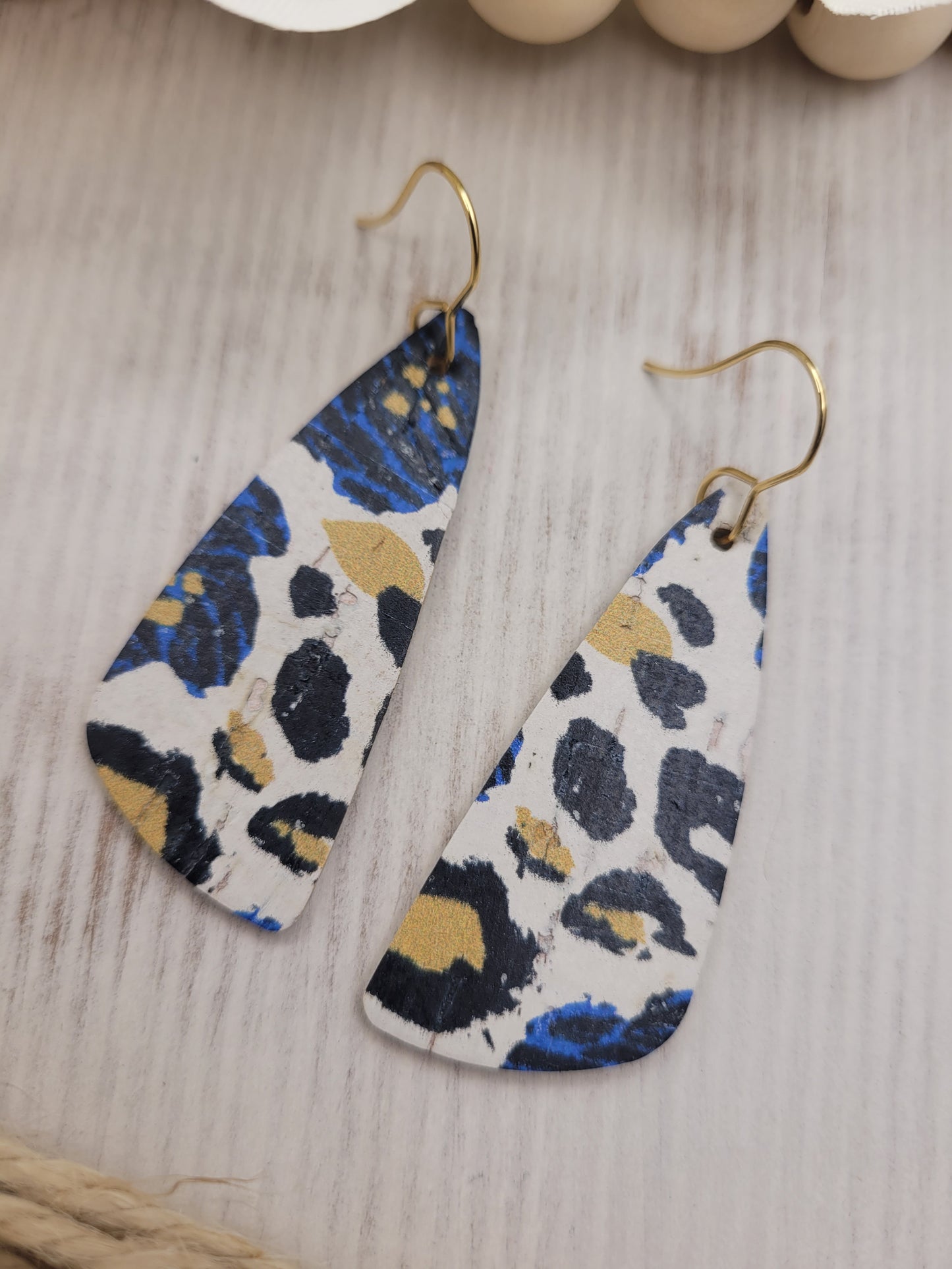 Floral & Animal Print Wedge Cork on Genuine Leather Earrings