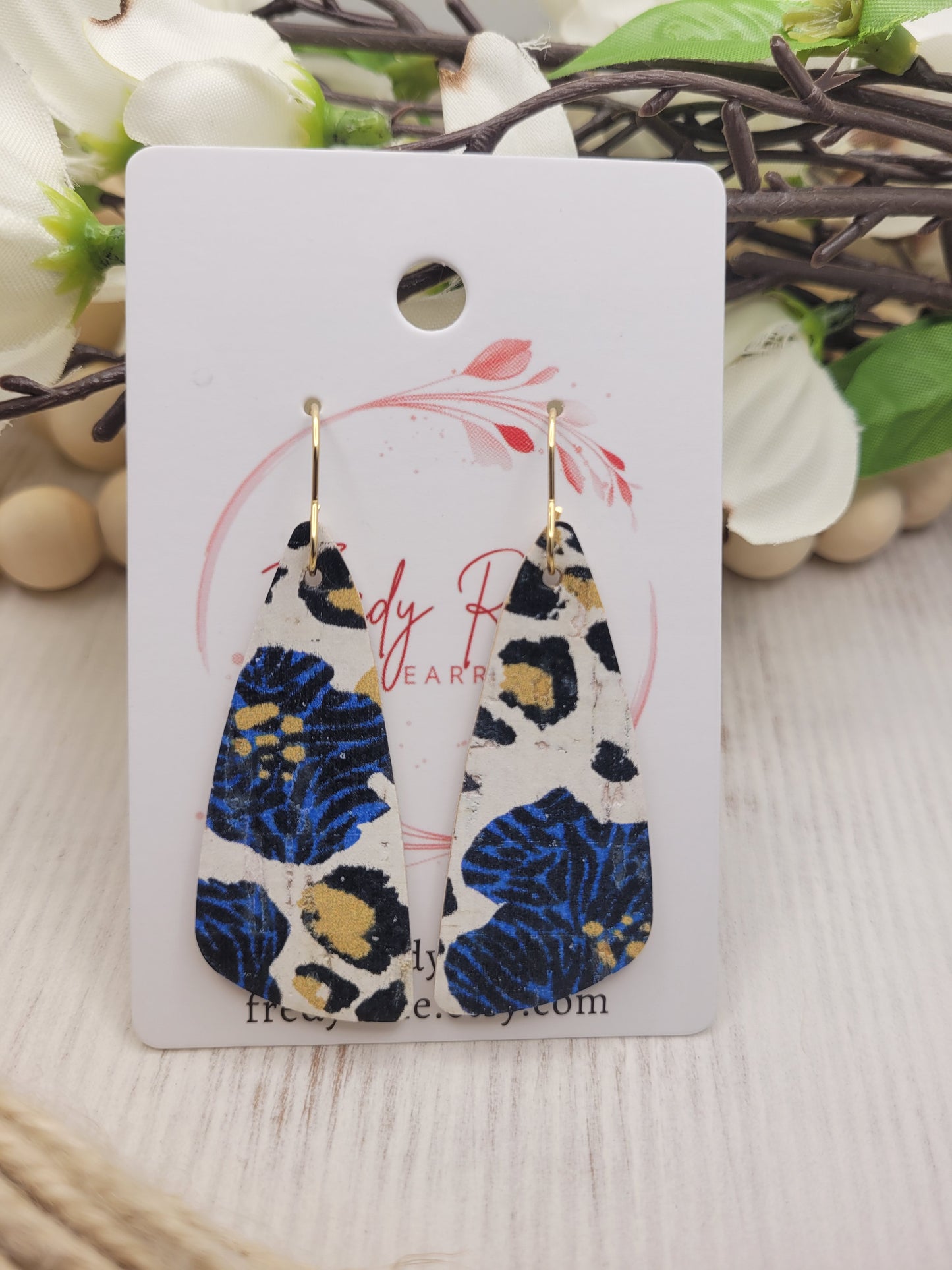 Floral & Animal Print Wedge Cork on Genuine Leather Earrings