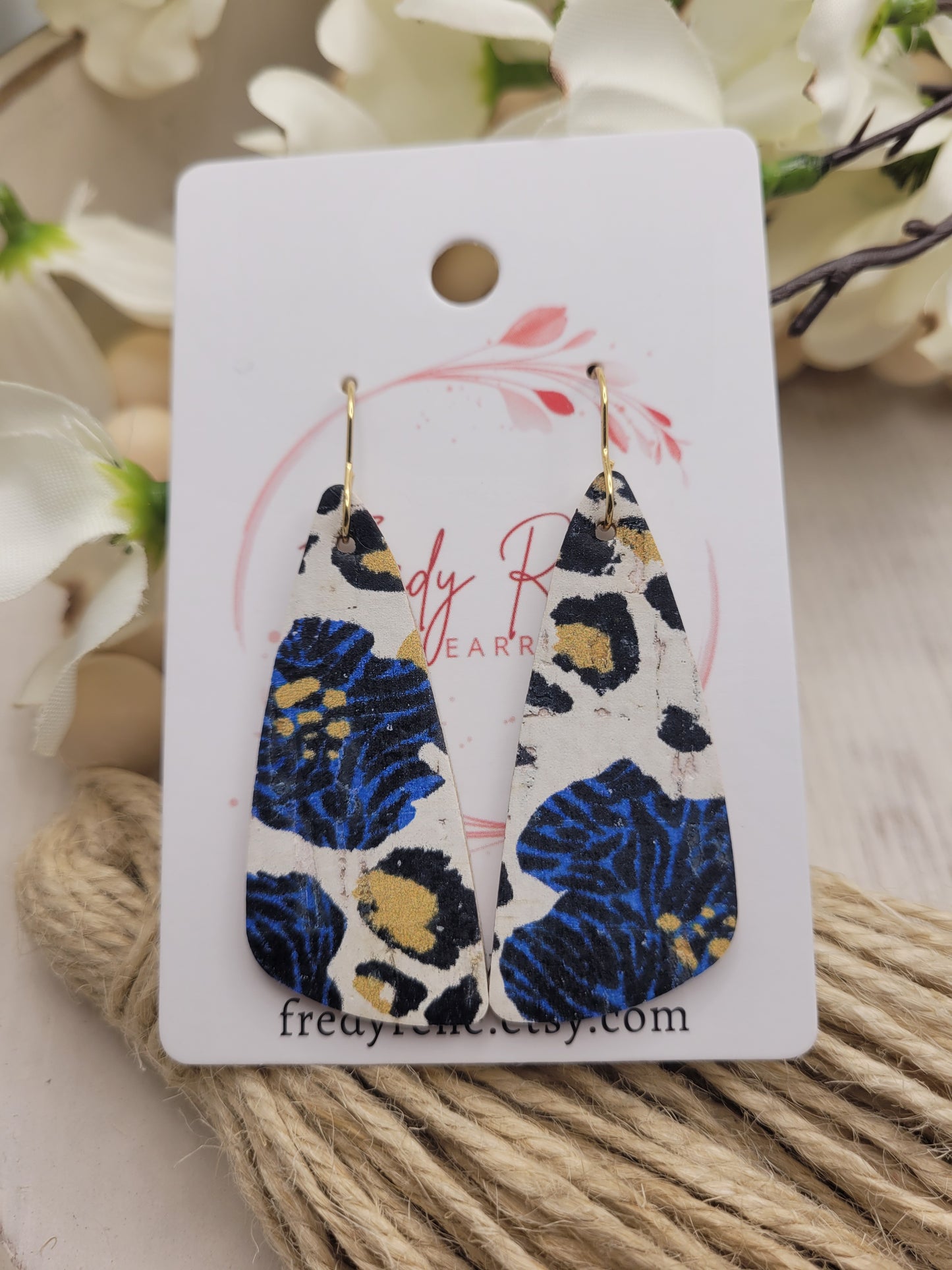 Floral & Animal Print Wedge Cork on Genuine Leather Earrings