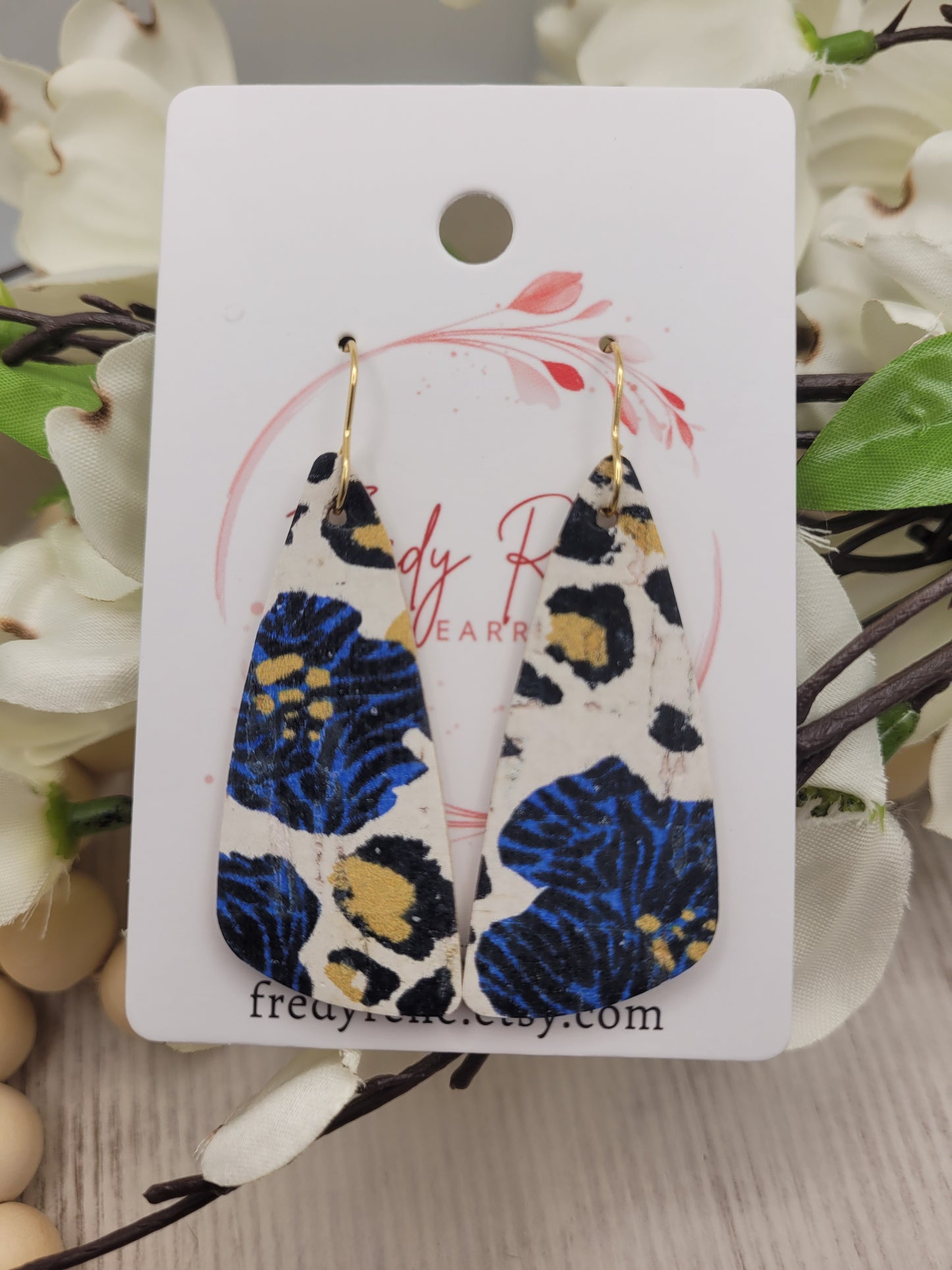 Floral & Animal Print Wedge Cork on Genuine Leather Earrings