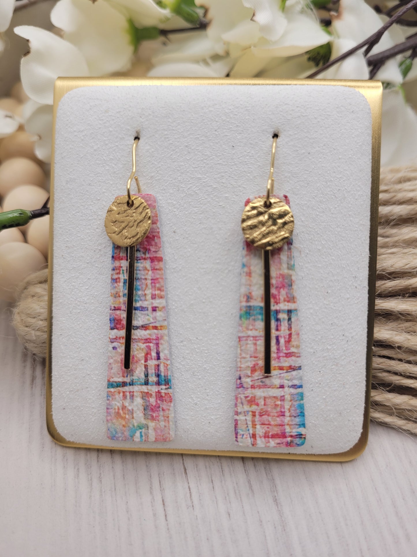 Genuine Leather Plaid Bar Earrings