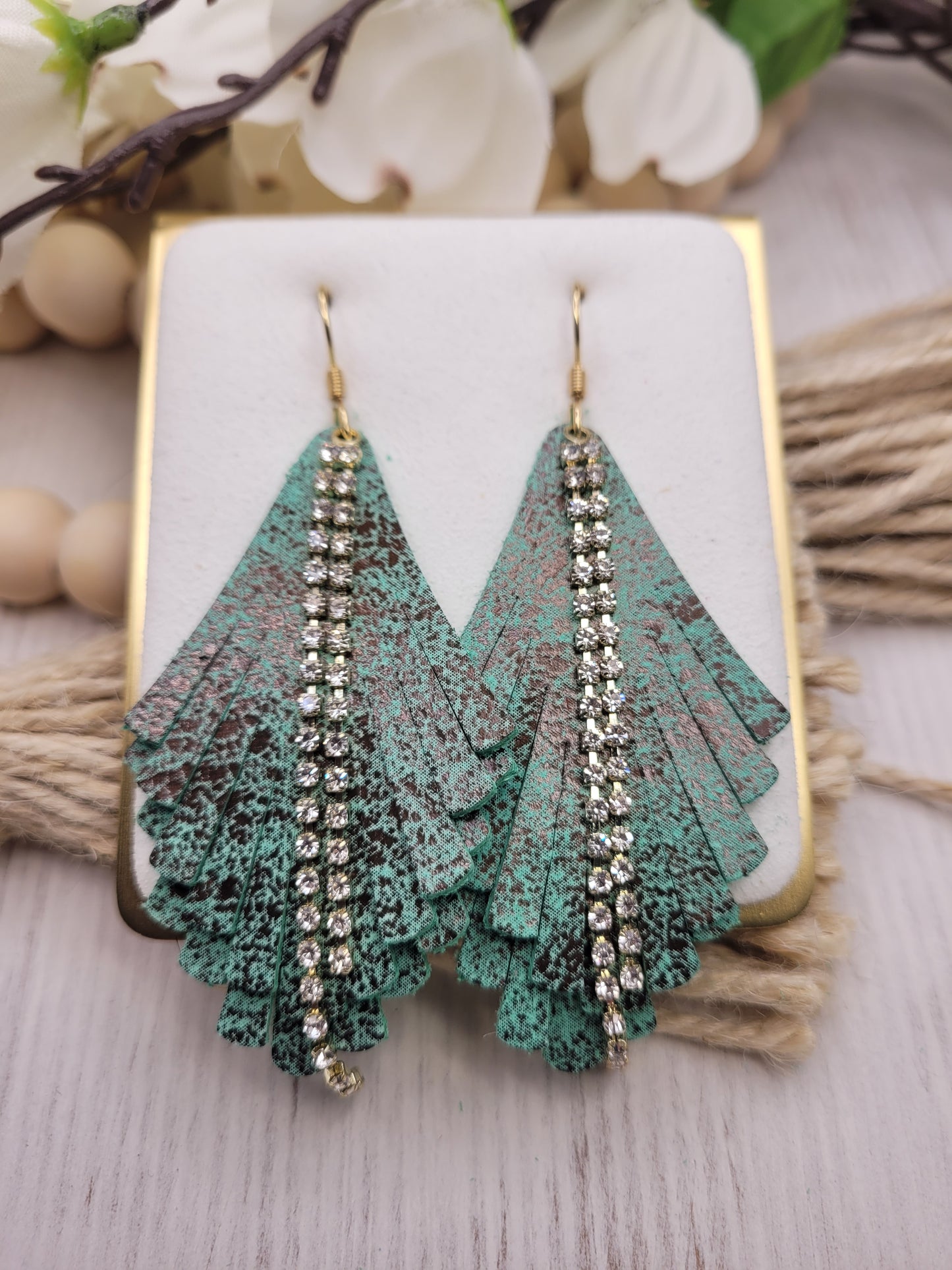 Genuine Leather Fringe & Rhinestone Earrings