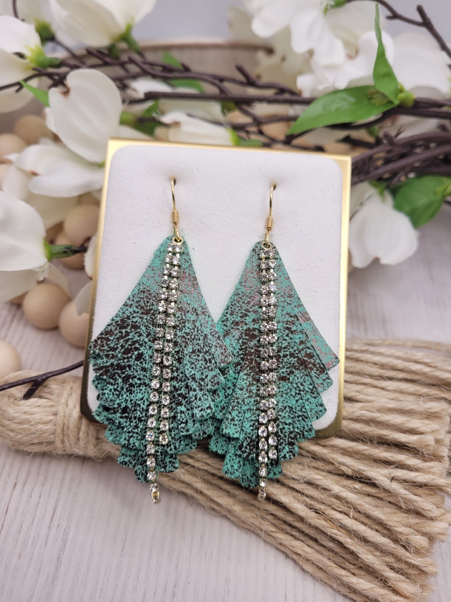 Genuine Leather Fringe & Rhinestone Earrings