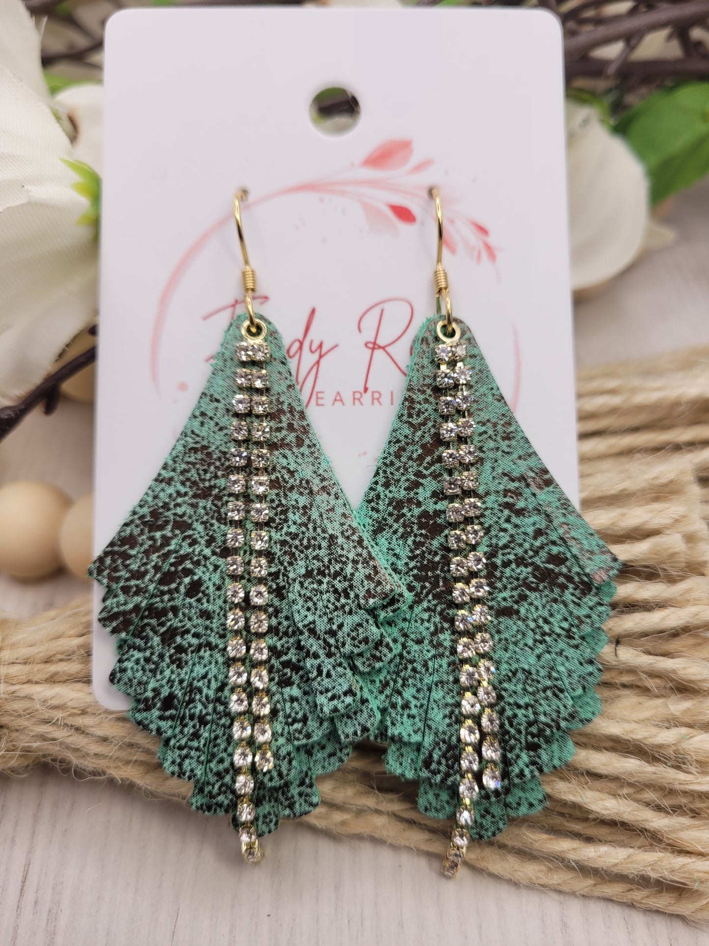 Genuine Leather Fringe & Rhinestone Earrings