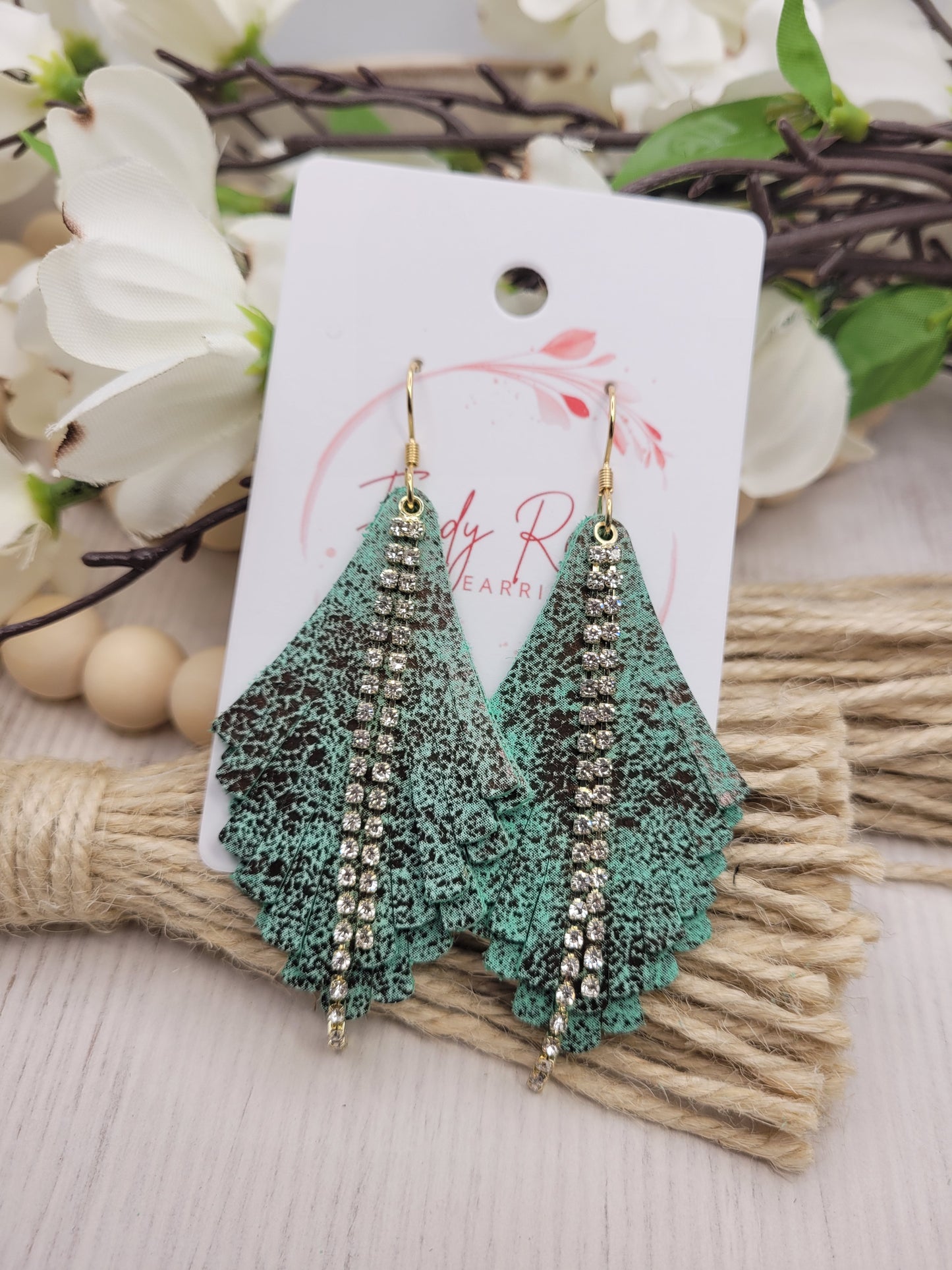 Genuine Leather Fringe & Rhinestone Earrings