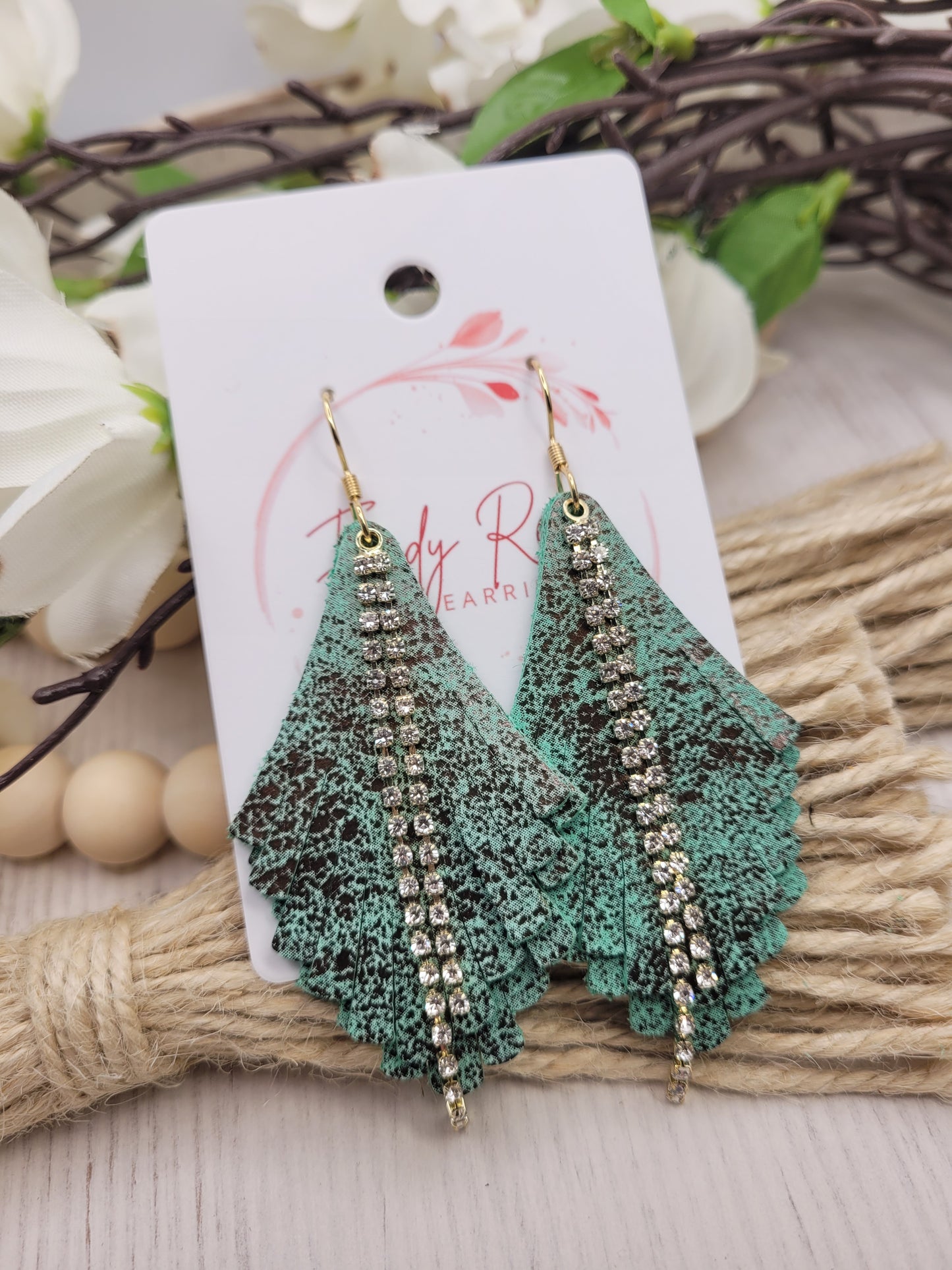 Genuine Leather Fringe & Rhinestone Earrings