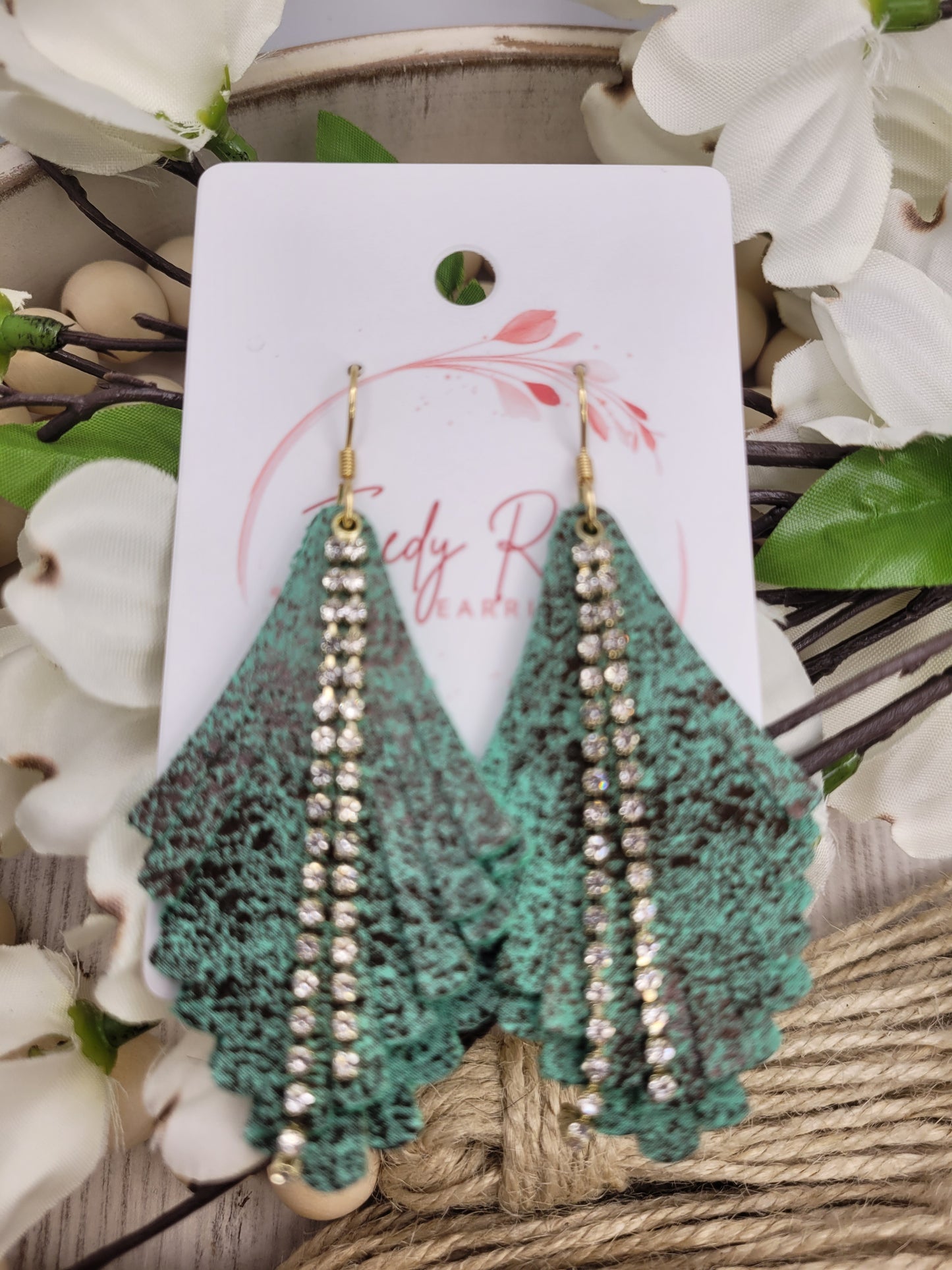 Genuine Leather Fringe & Rhinestone Earrings