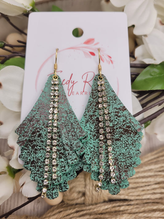 Genuine Leather Fringe & Rhinestone Earrings