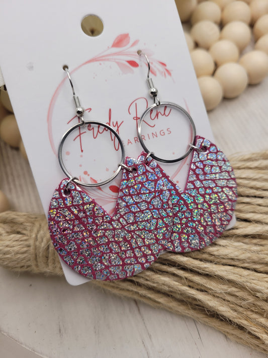 Red & Silver Iridescent Genuine Leather Earrings