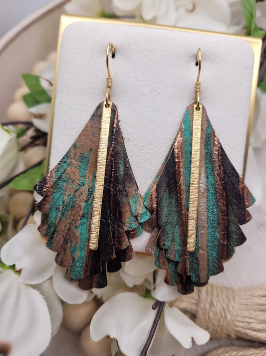 Genuine Leather Fringe Turquoise & Brass Earrings