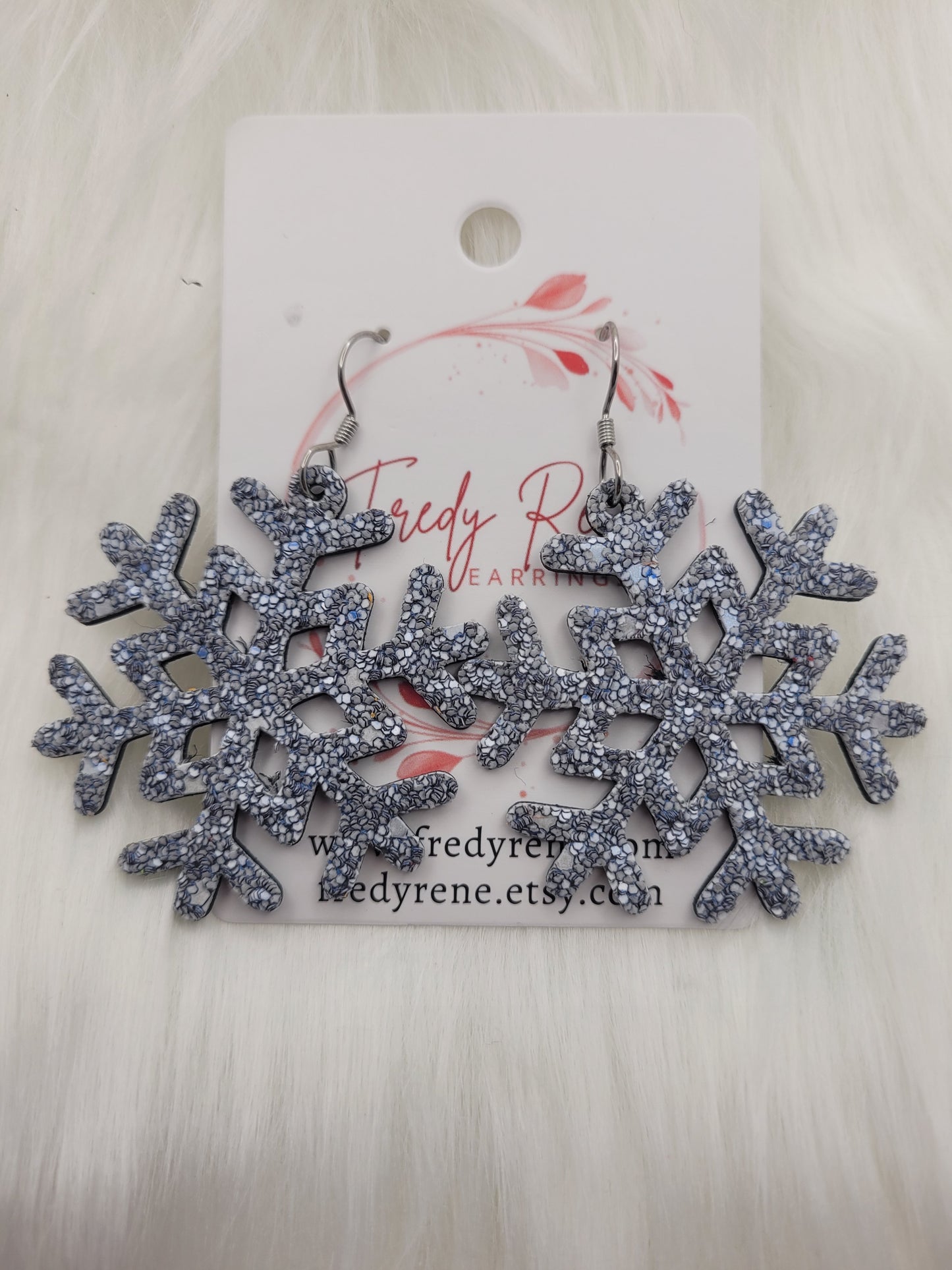 Glitter Snowflake Earrings backed with Genuine Leather