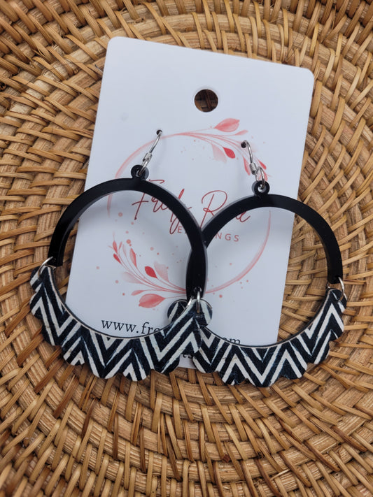 Black & White Cork on Genuine Leather Earrings