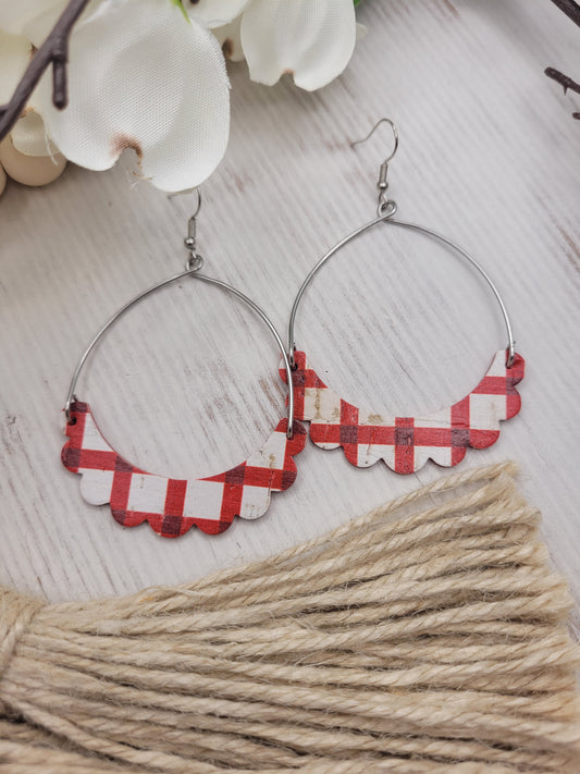 Red & White Cork on Genuine Leather Arch Earrings