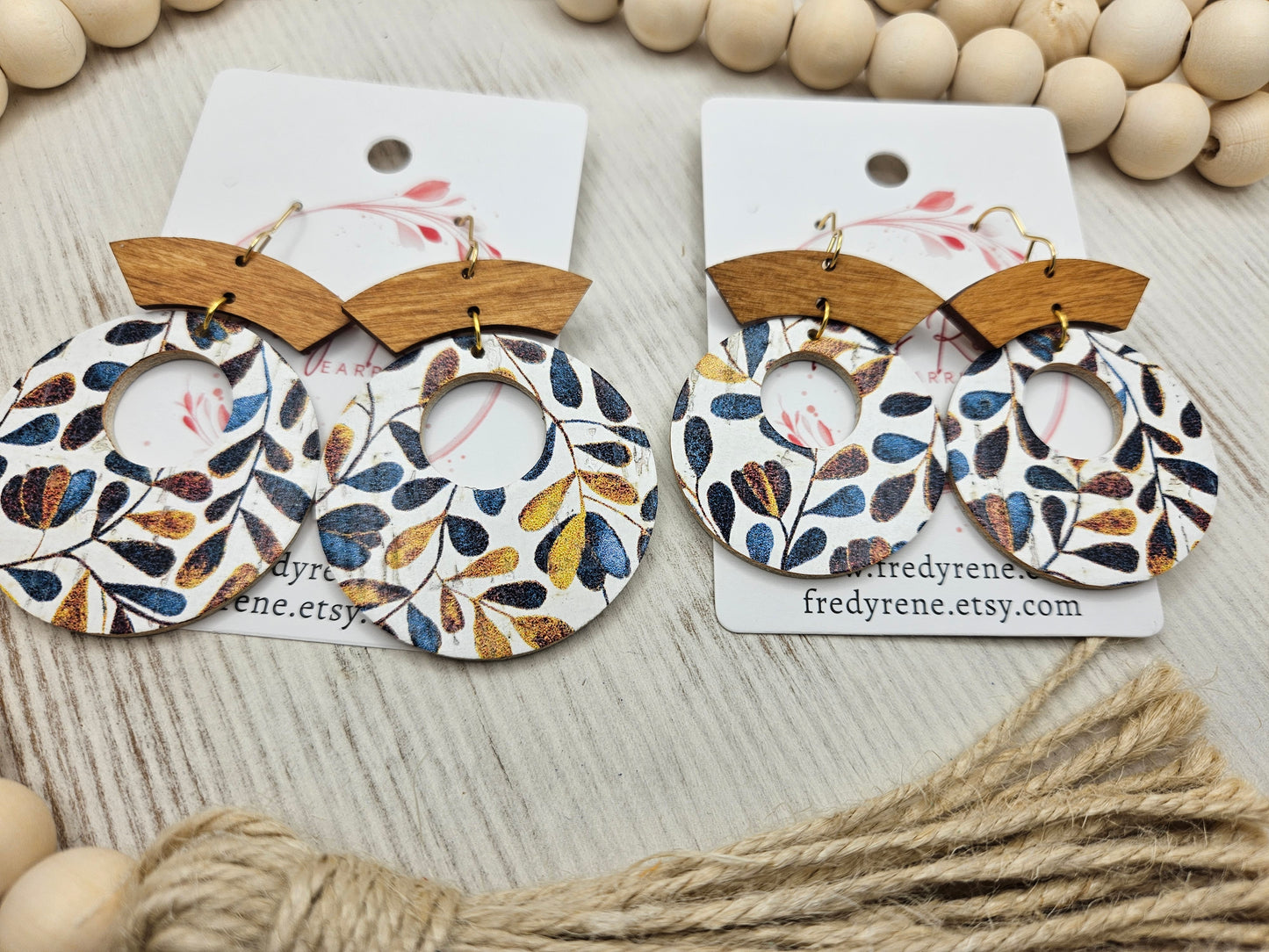 Wood and Cork on Leather Circle Earrings