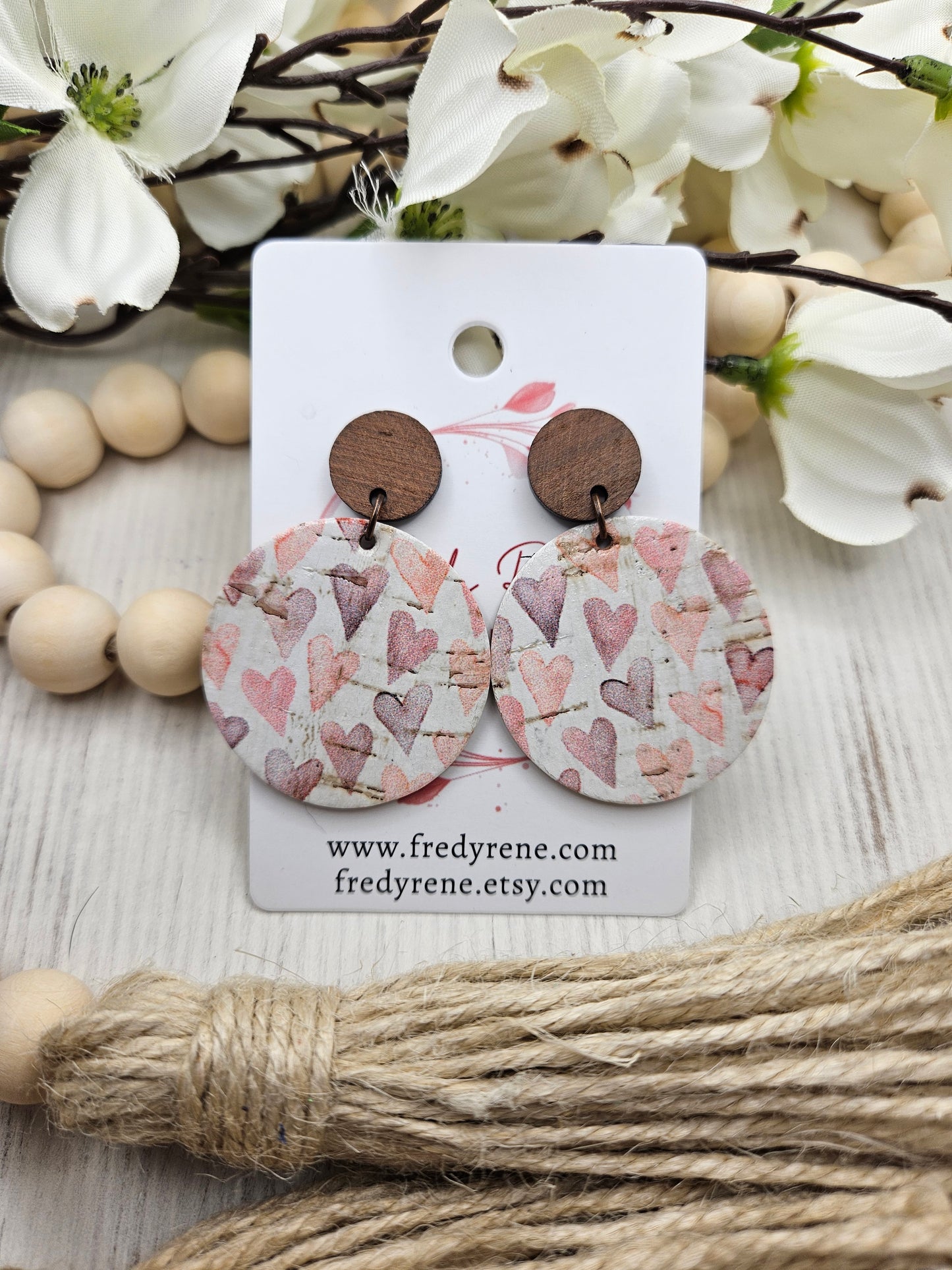 Heart Cork on Leather Earrings with Wooden Studs