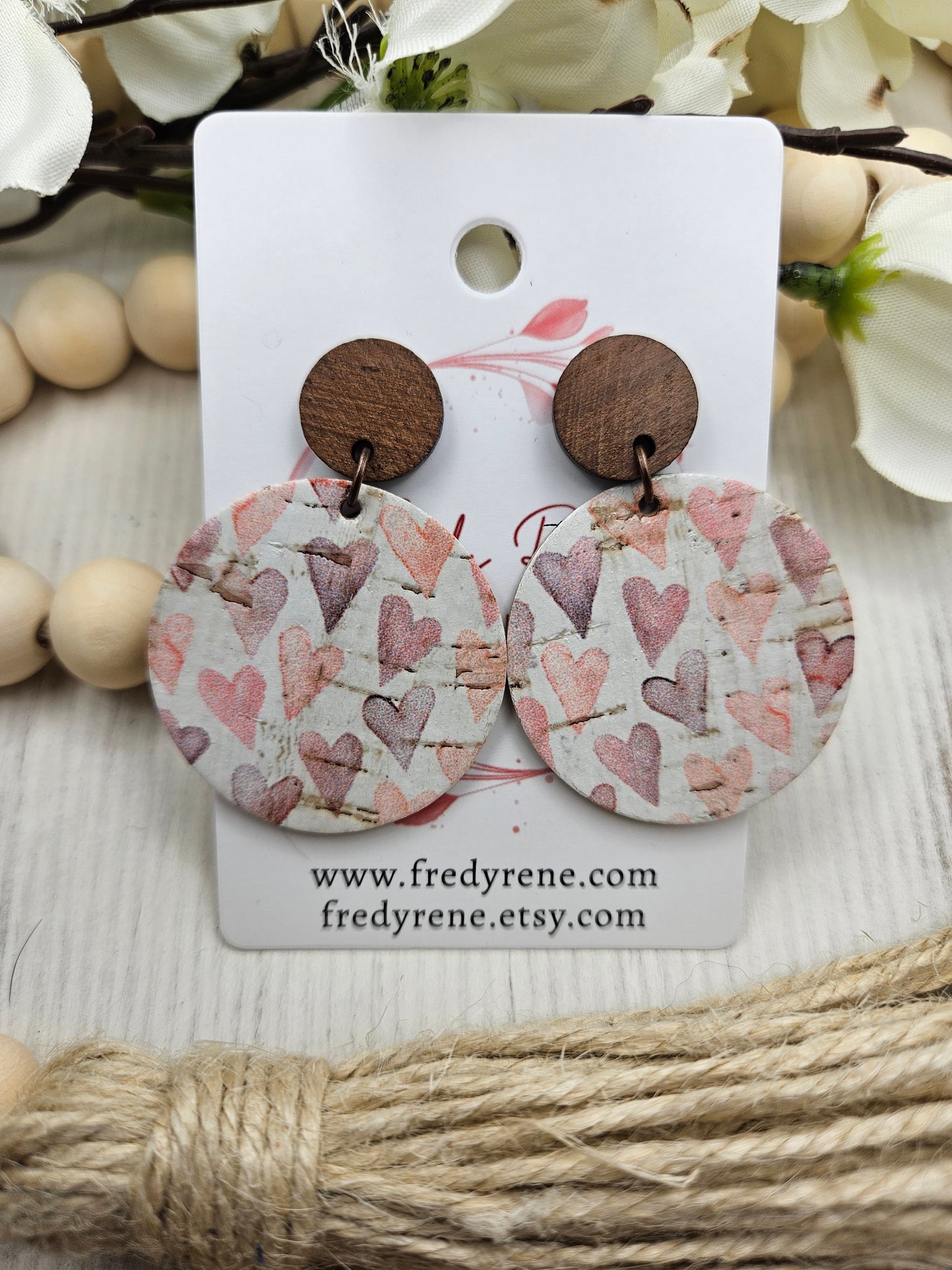 Heart Cork on Leather Earrings with Wooden Studs