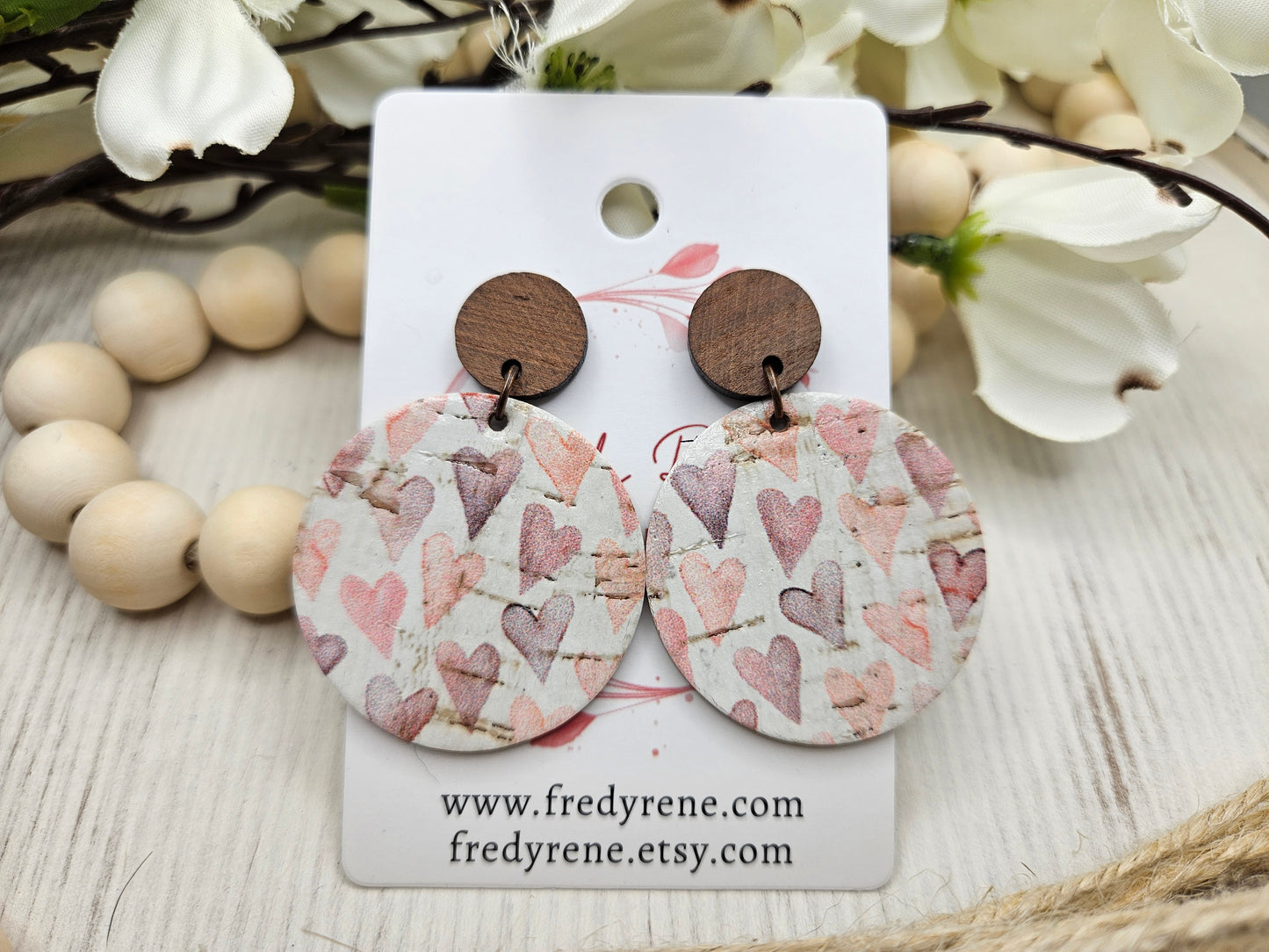 Heart Cork on Leather Earrings with Wooden Studs