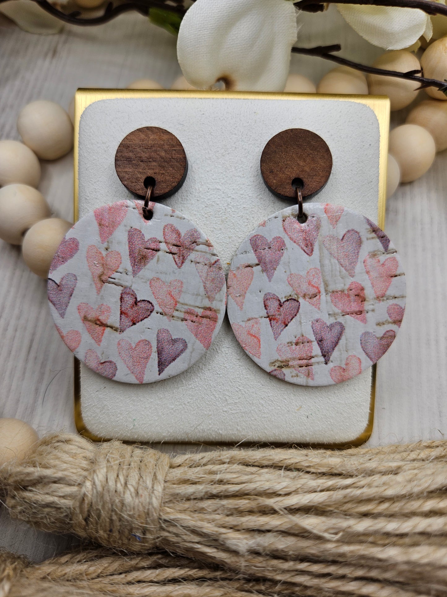 Heart Cork on Leather Earrings with Wooden Studs