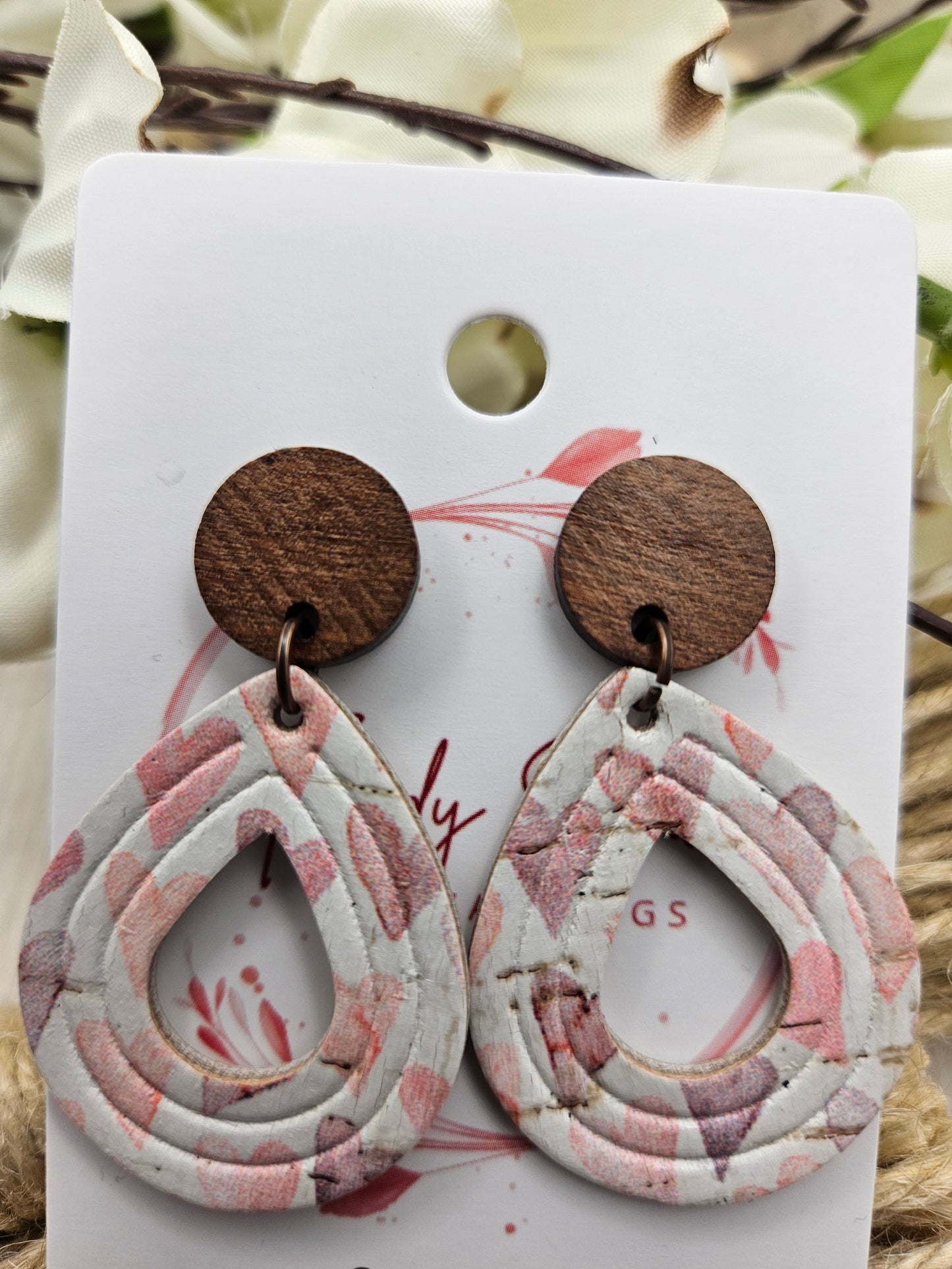 Heart Teardrop Cork on Leather Earrings