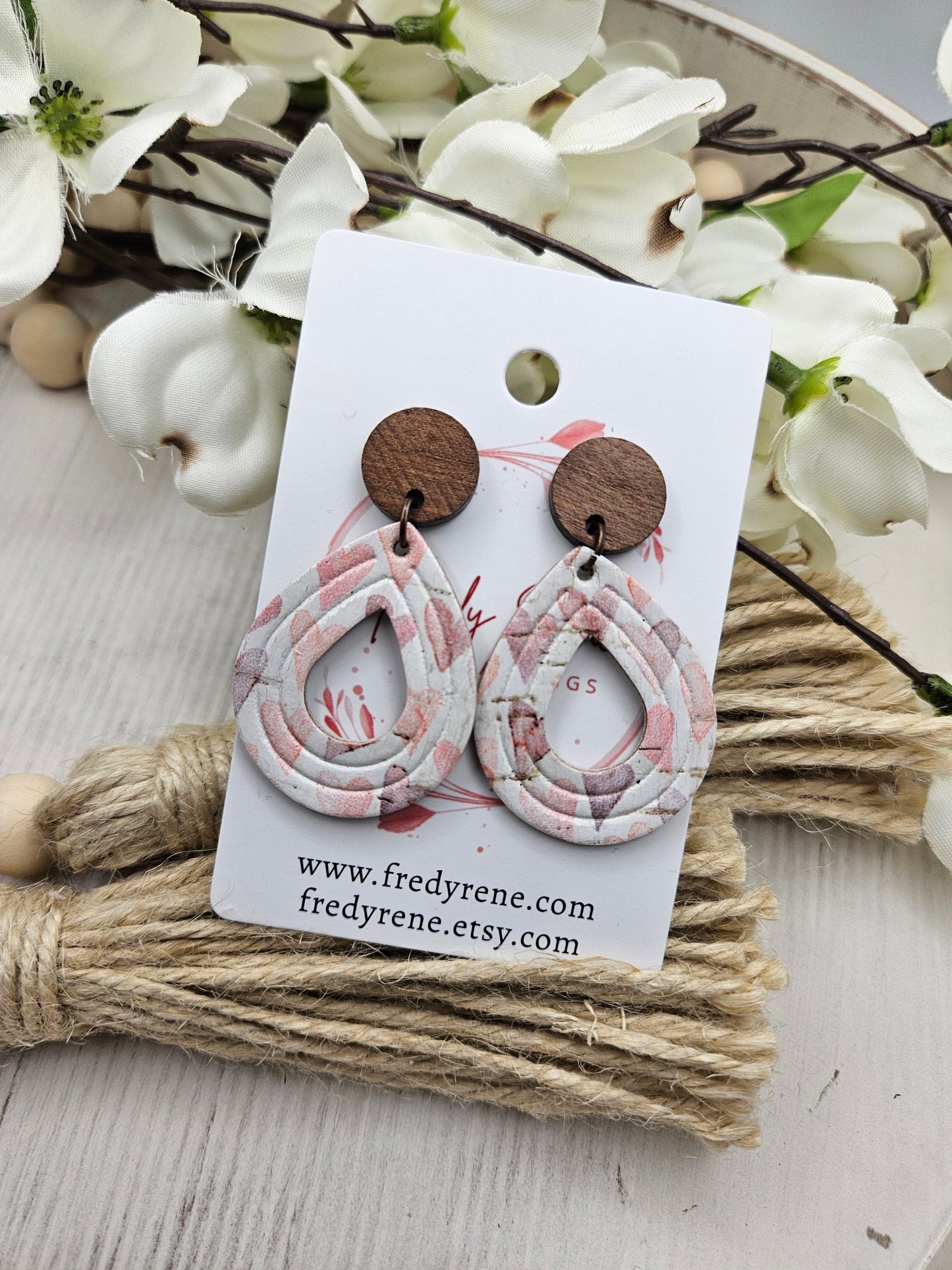 Heart Teardrop Cork on Leather Earrings