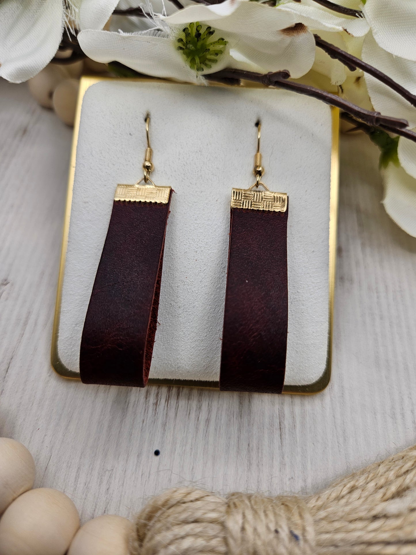 Leather Looped Bar Earrings