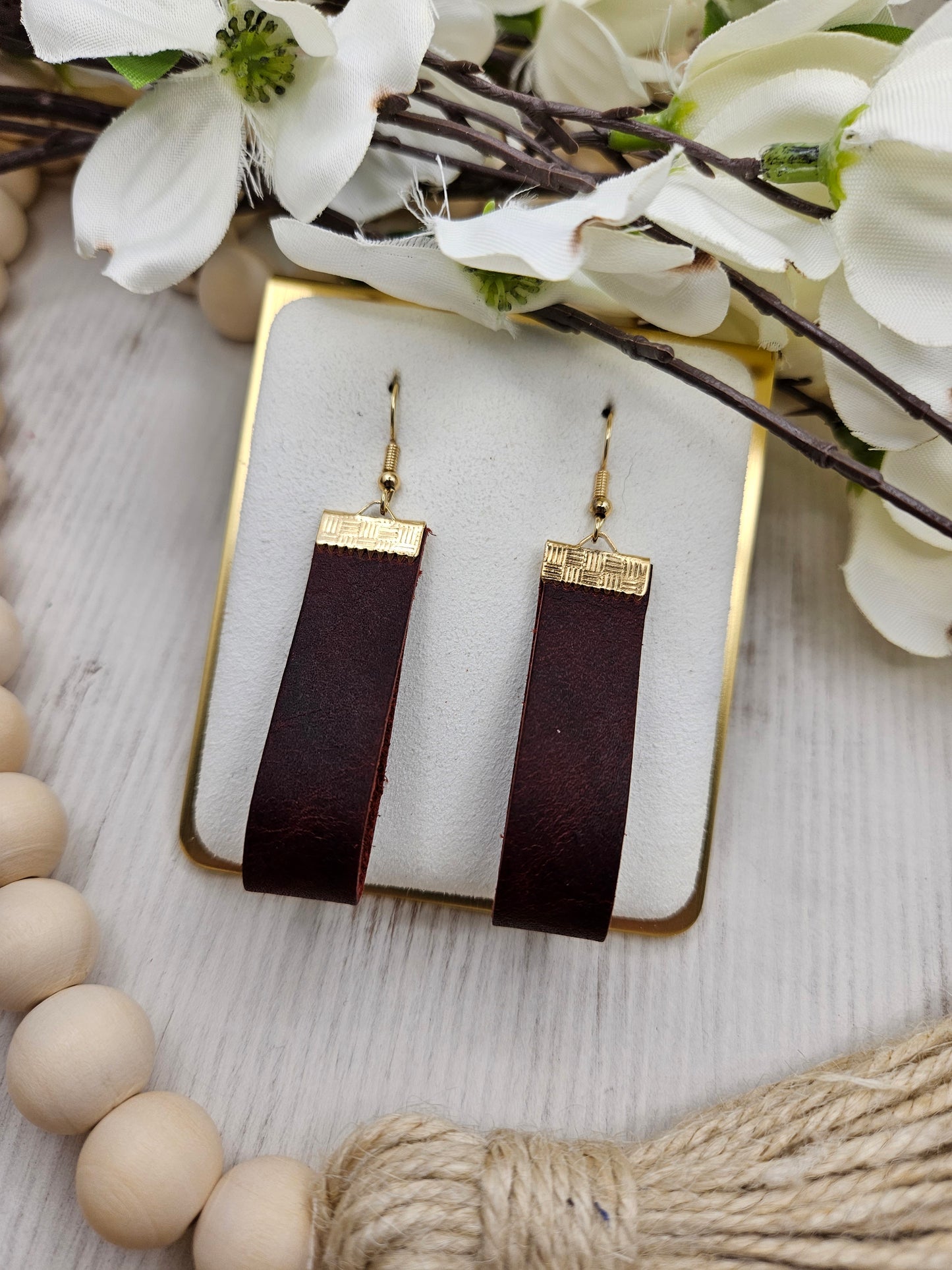 Leather Looped Bar Earrings