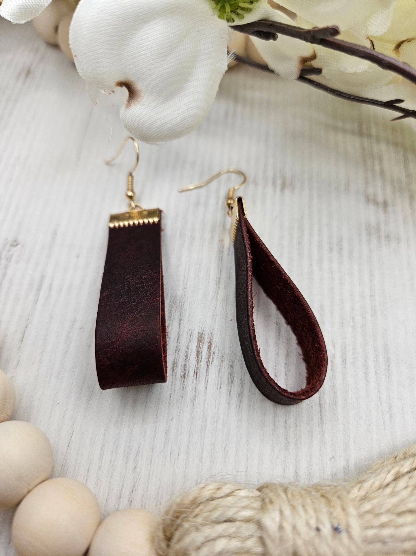 Leather Looped Bar Earrings