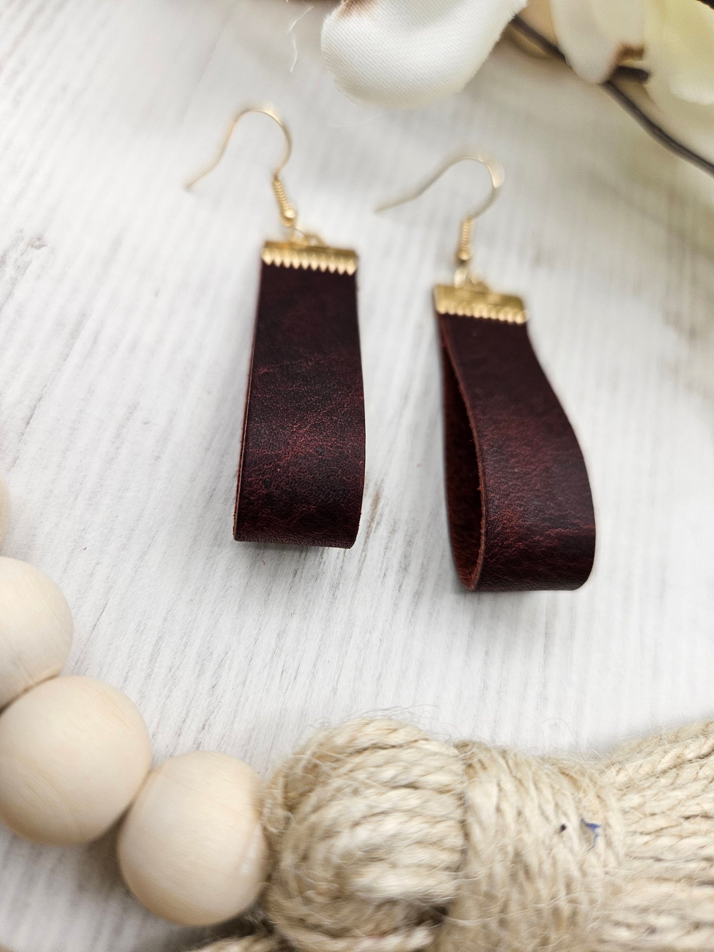 Leather Looped Bar Earrings